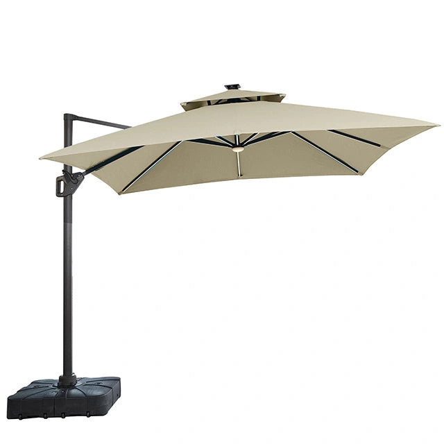 Sano 10 Ft Square Umbrella w/ Double Top w/ LED Light + 37" Large Base