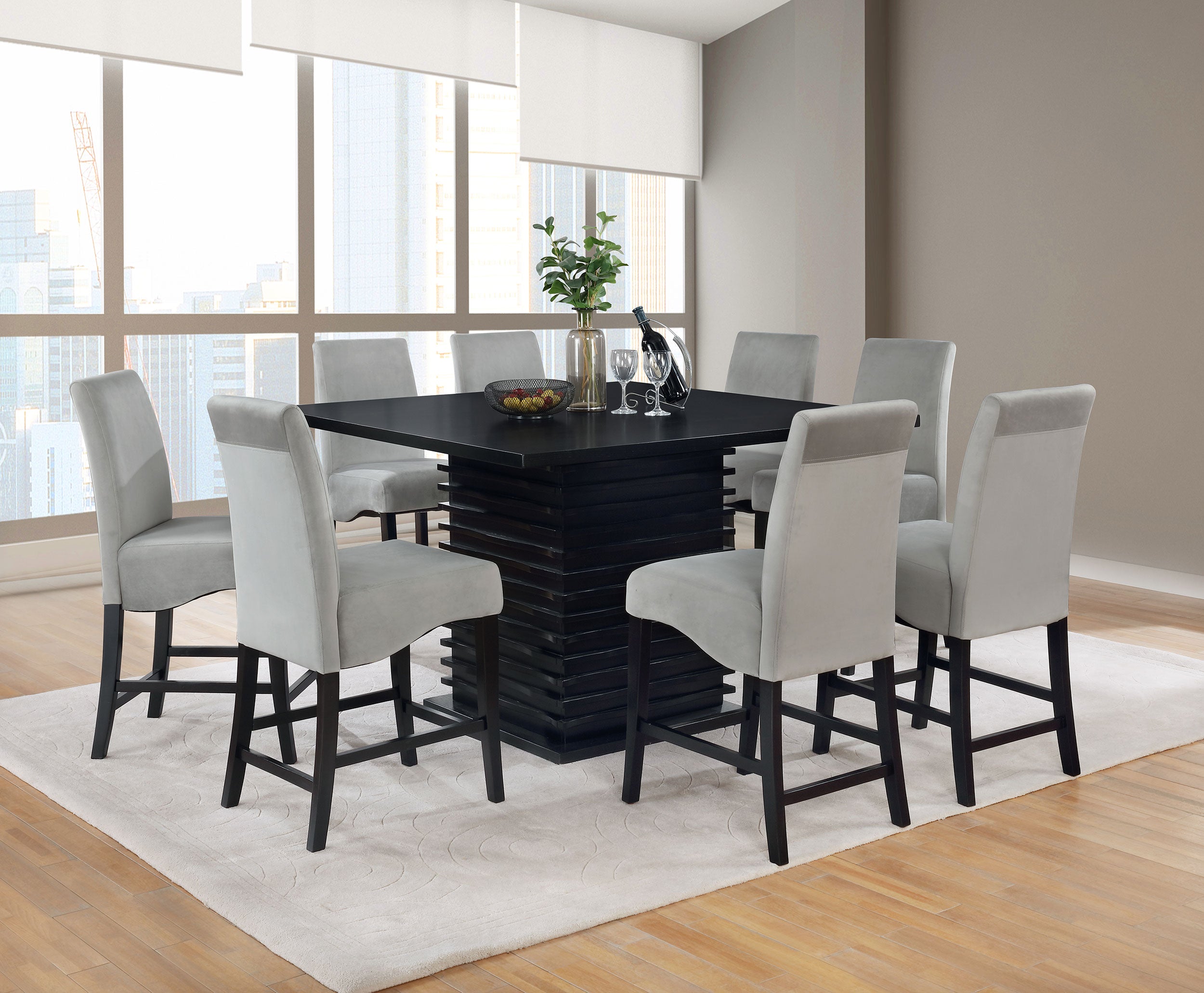 Dar Furniture - Coaster - Stanton 9-piece Square Counter Height Dining Table Set Grey - 102068-S9