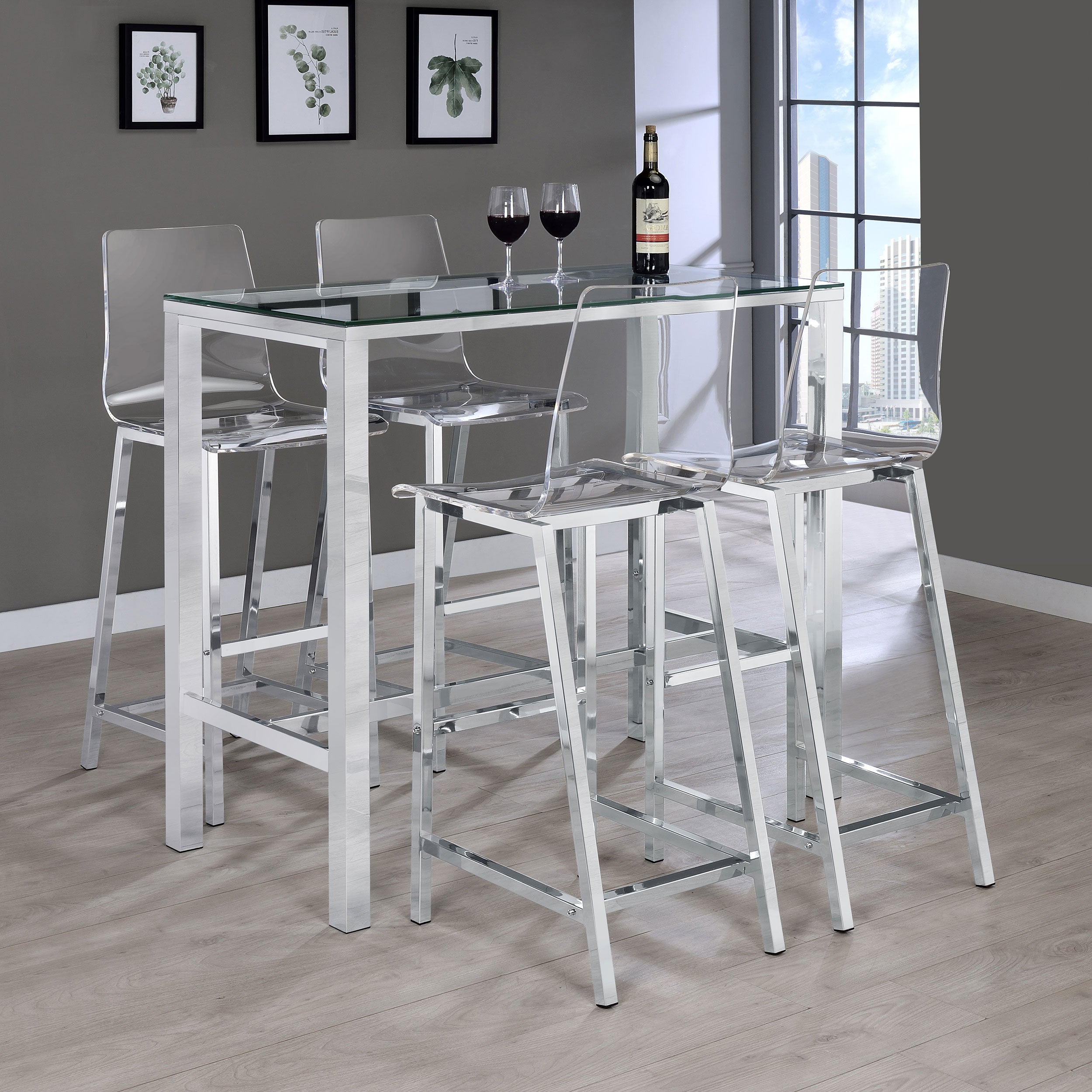 Dar Furniture - Coaster - Tolbert 5-piece Bar Set with Acrylic Chairs Clear and Chrome - 104873-S5