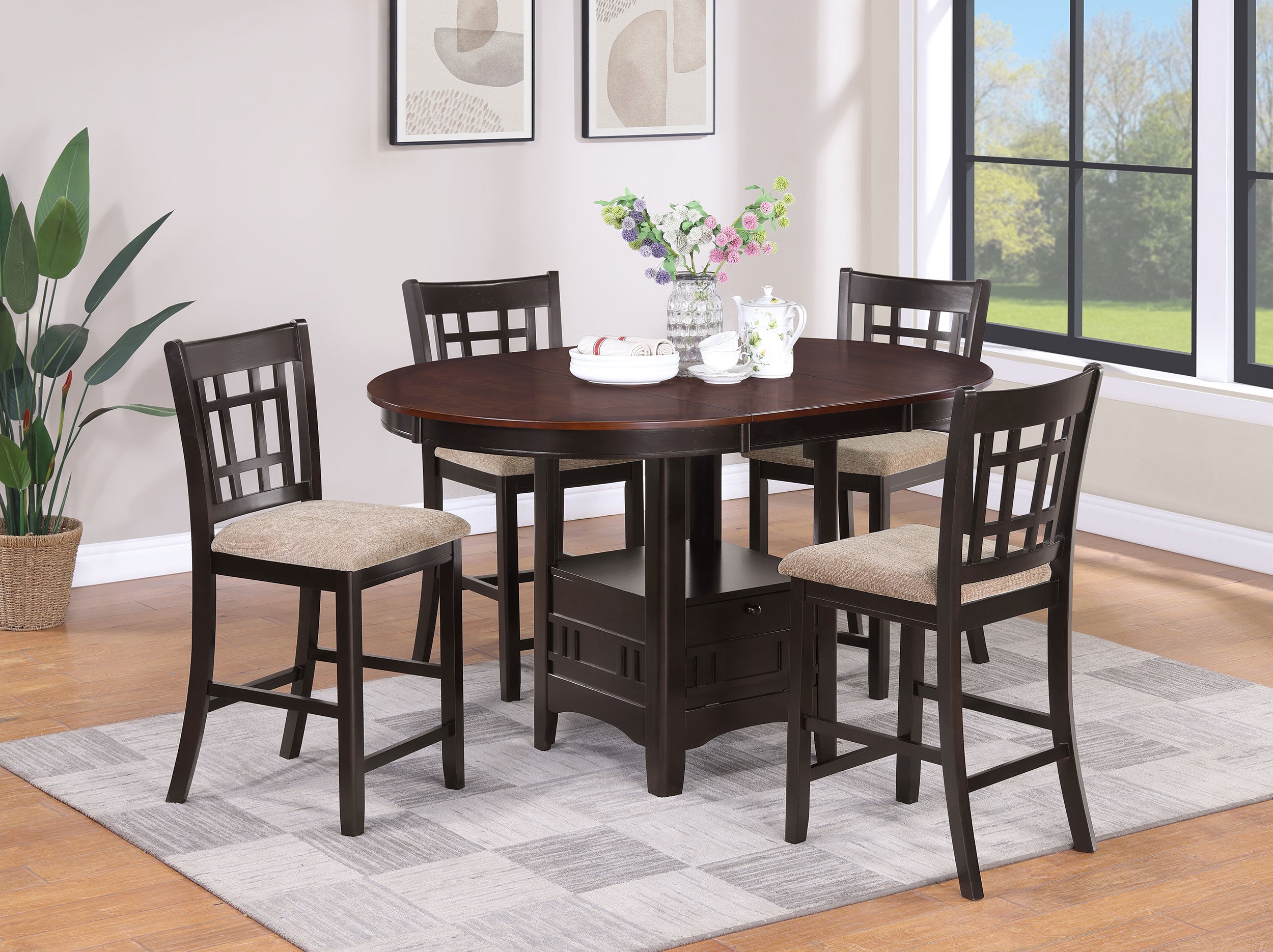 Dar Furniture - Coaster - Lavon 5-piece Oval Counter Height Dining Set Light Chestnut - 105278-S5