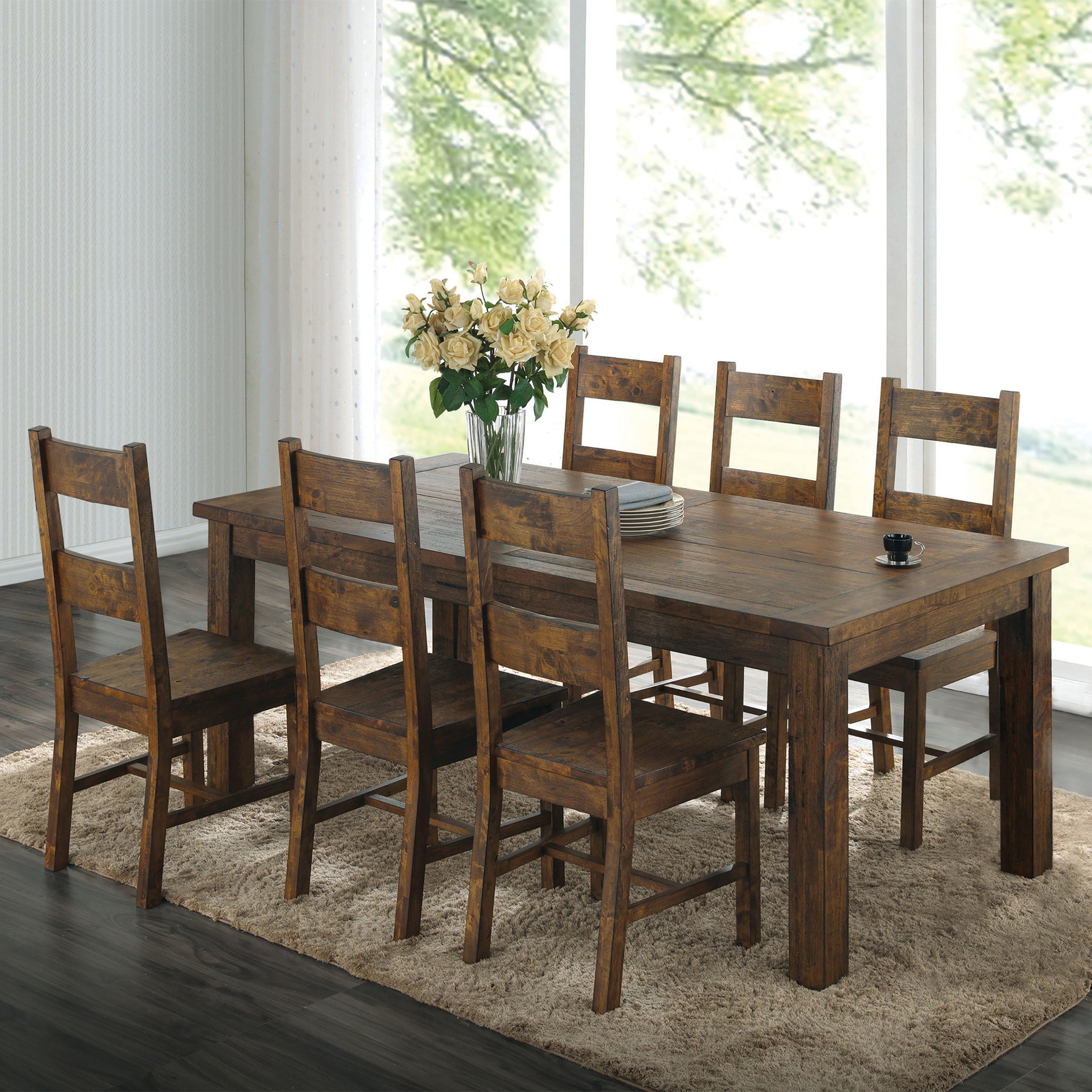 Dar Furniture - Coaster - Coleman 7-piece Rectangular Dining Set Rustic Golden Brown - 107041-S7