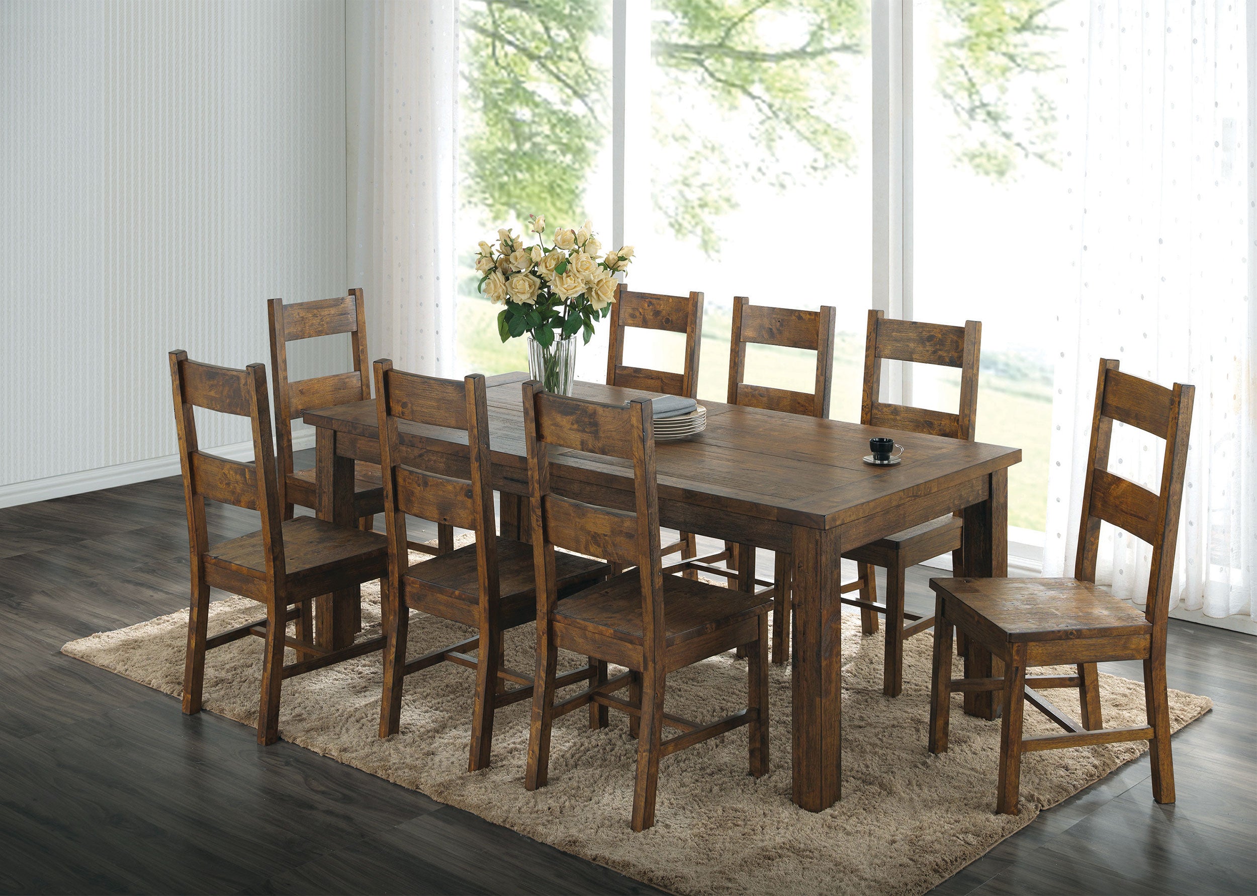 Dar Furniture - Coaster - Coleman 9-piece Rectangular Dining Set Rustic Golden Brown - 107041-S9