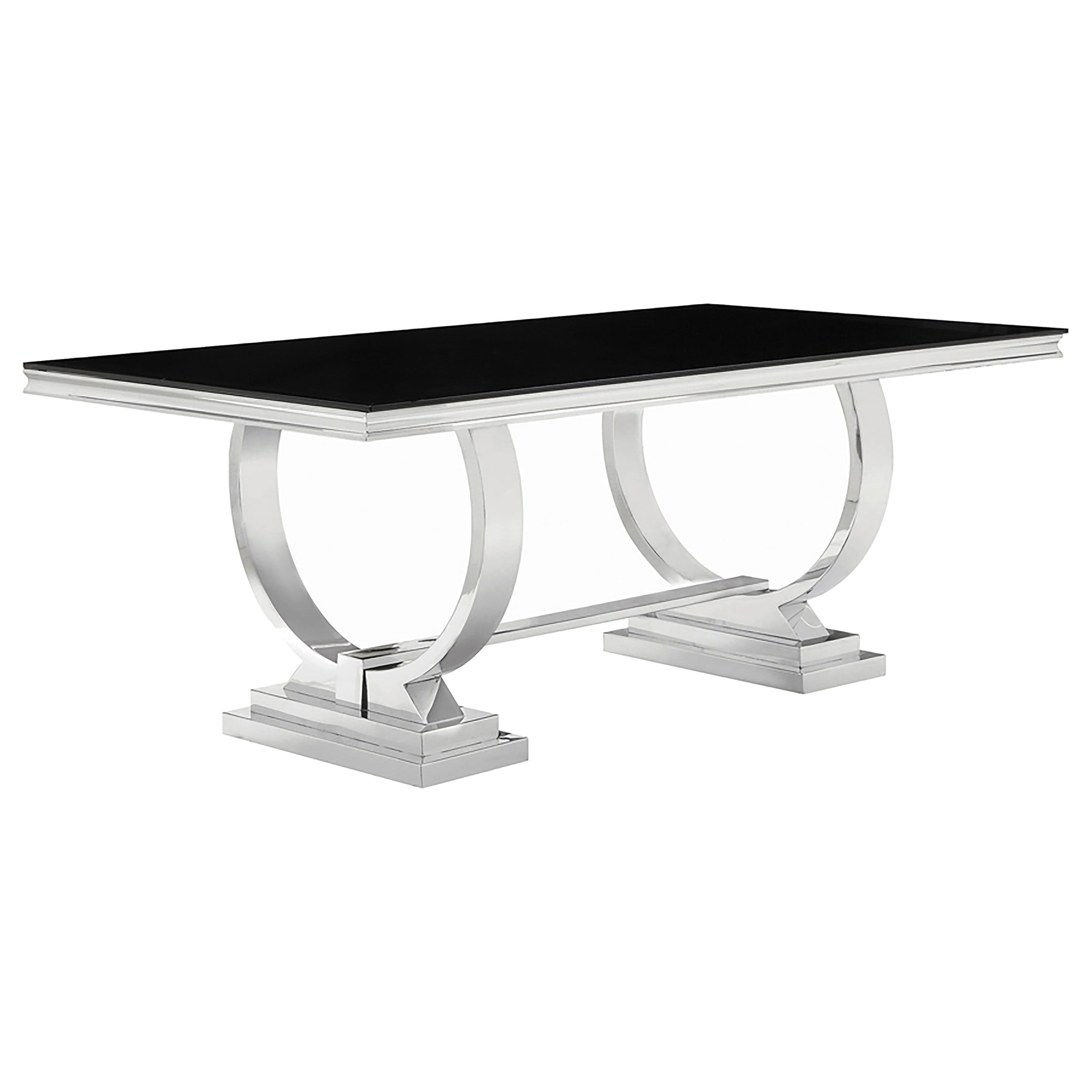 Dar Furniture - Coaster - Antoine Rectangular 95-inch Glass Top Dining Table Black - 107871