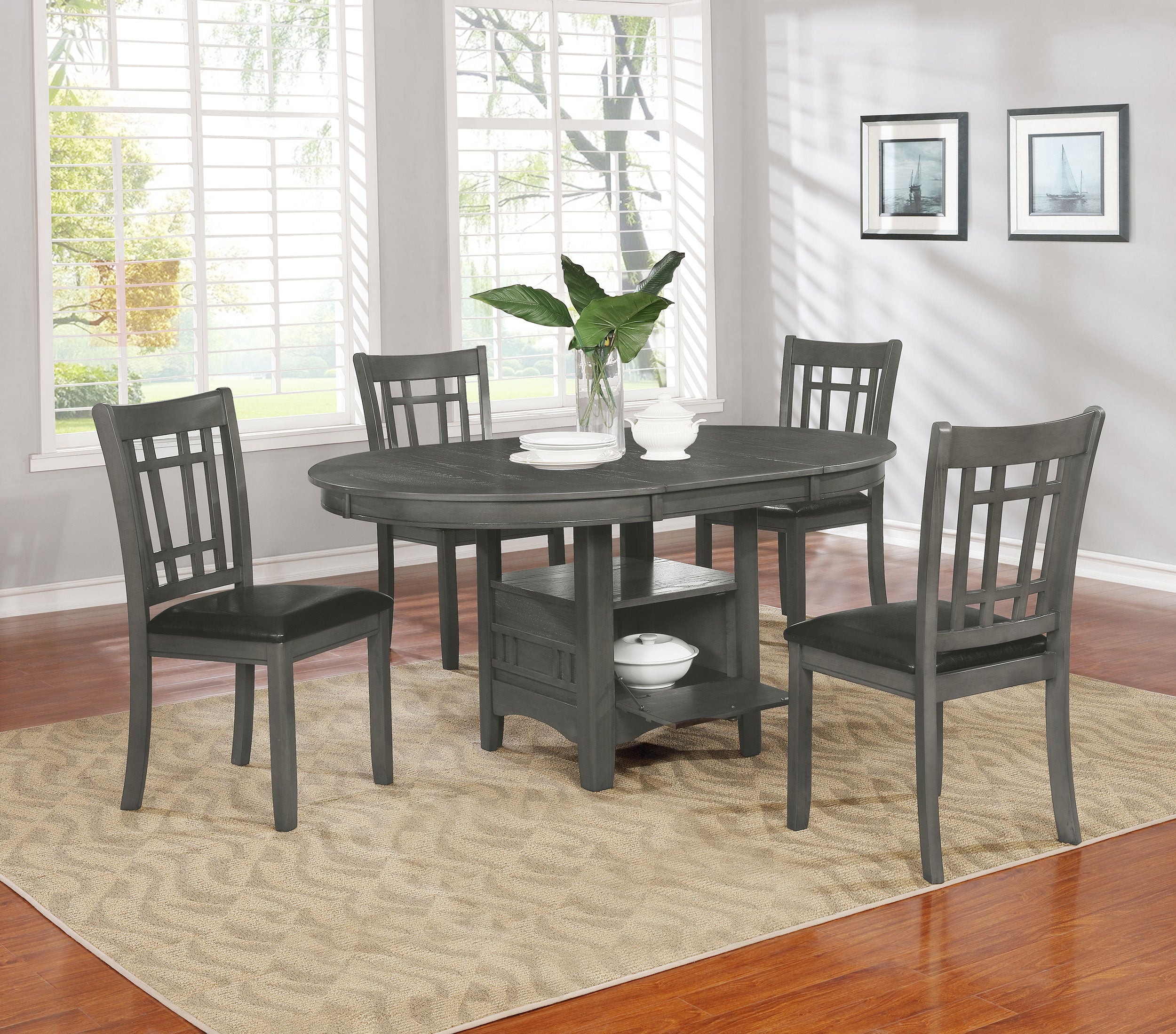 Dar Furniture - Coaster - Lavon 5-piece Oval Extension Leaf Dining Set Medium Grey - 108211-S5