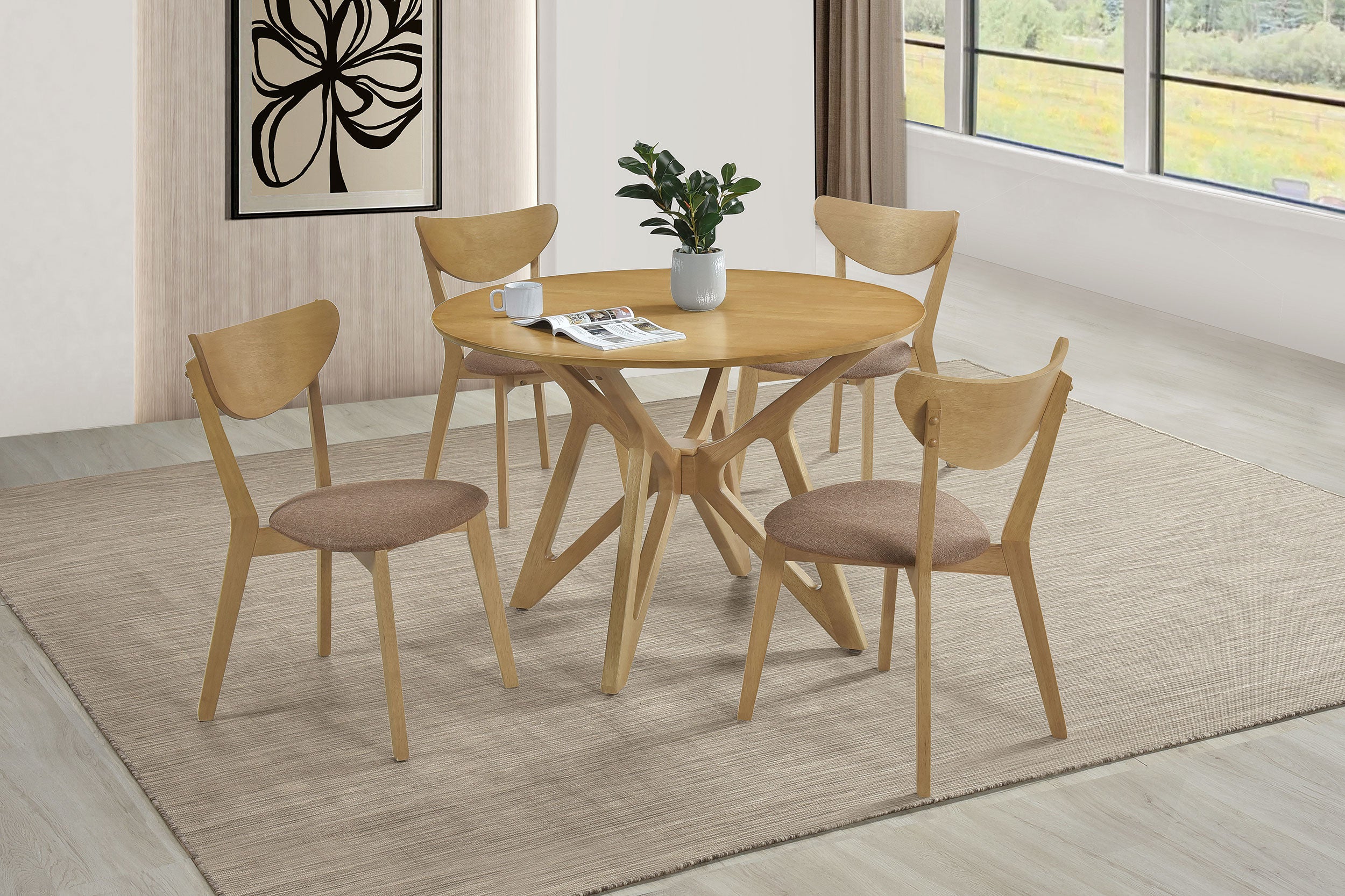 Dar Furniture - Coaster - Elowen 5-piece Round Solid Wood Dining Set Light Walnut - 108440-S5