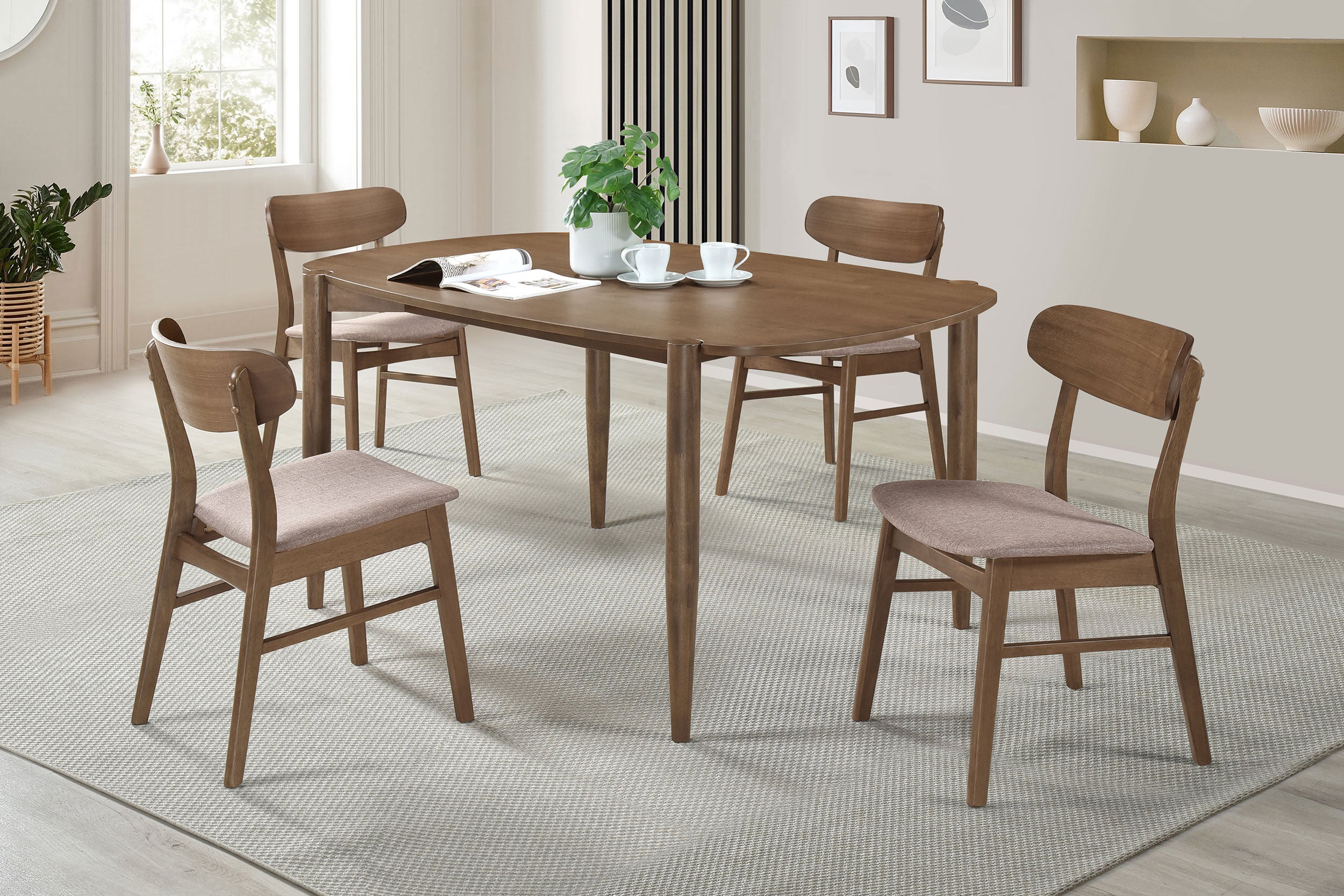 Dar Furniture - Coaster - Dortch 5-piece Oval Solid Wood Dining Set Walnut - 108461-S5