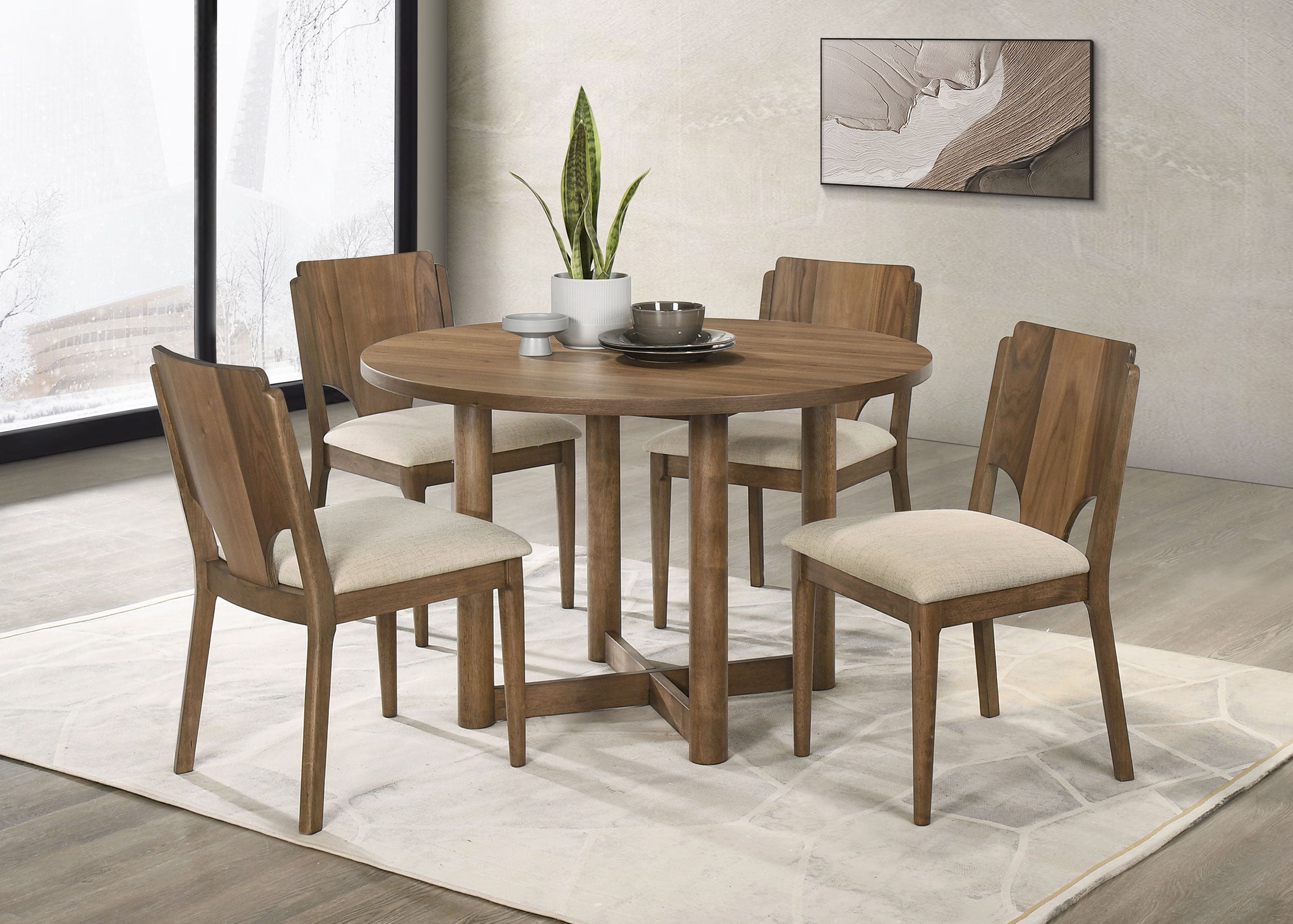 Dar Furniture - Coaster - Crestmore 5-piece 46-inch Round Wood Dining Table Set Walnut - 108570-S5