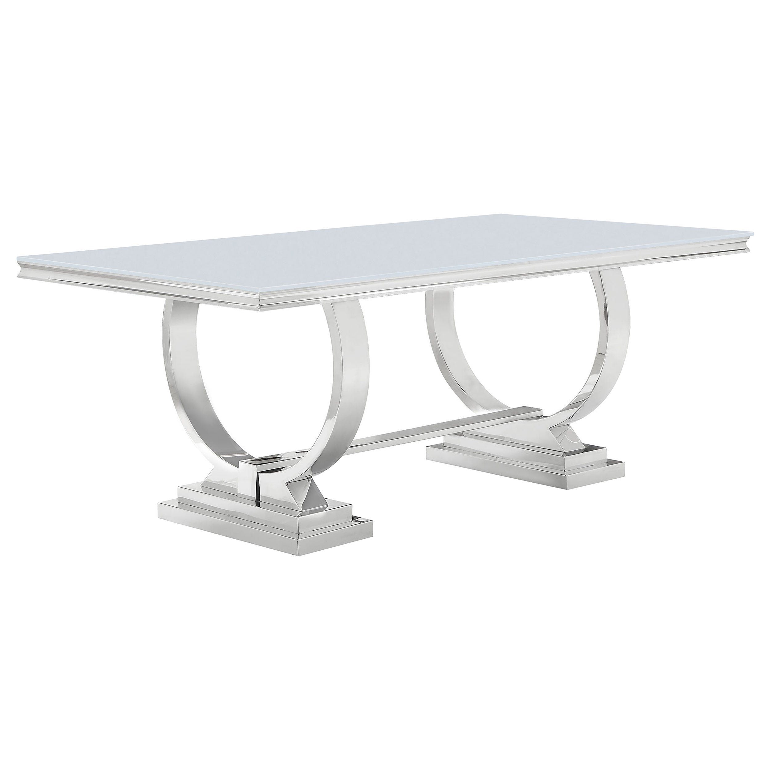 Dar Furniture - Coaster - Antoine Rectangular 95-inch Glass Top Dining Table White - 108811
