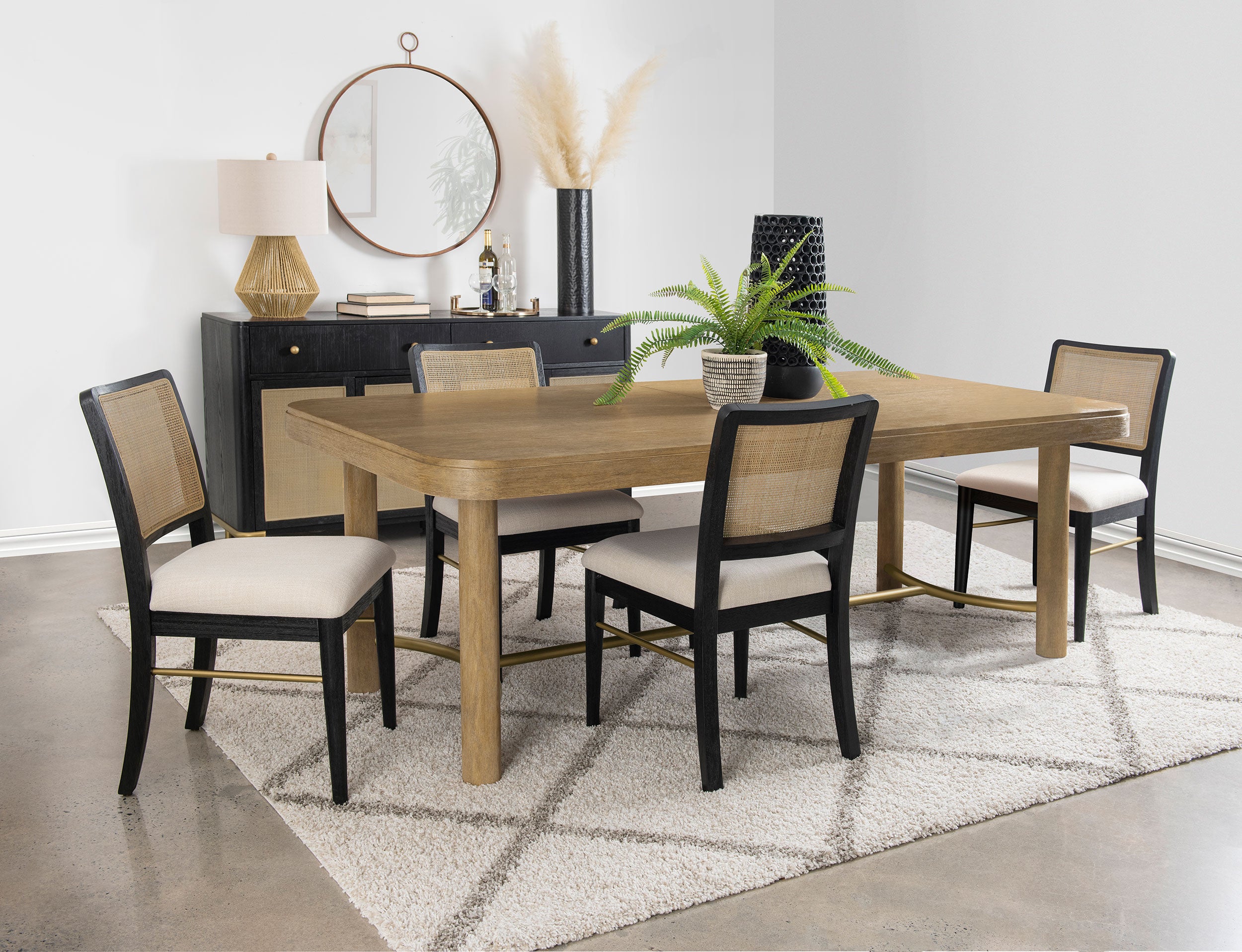 Dar Furniture - Coaster - Arini 5-piece Extension Leaf Dining Table Set Sand Wash and Black - 108931-S5B