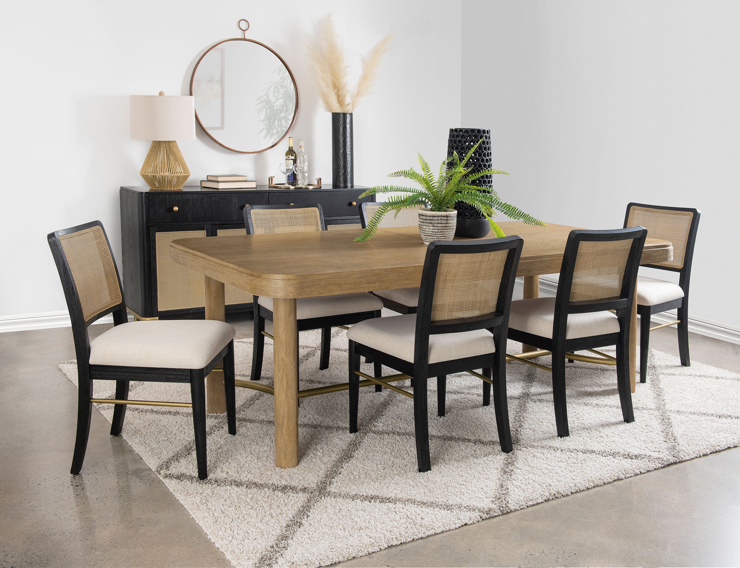 Dar Furniture - Coaster - Arini 7-piece Extension Leaf Dining Table Set Sand Wash and Black - 108931-S7B