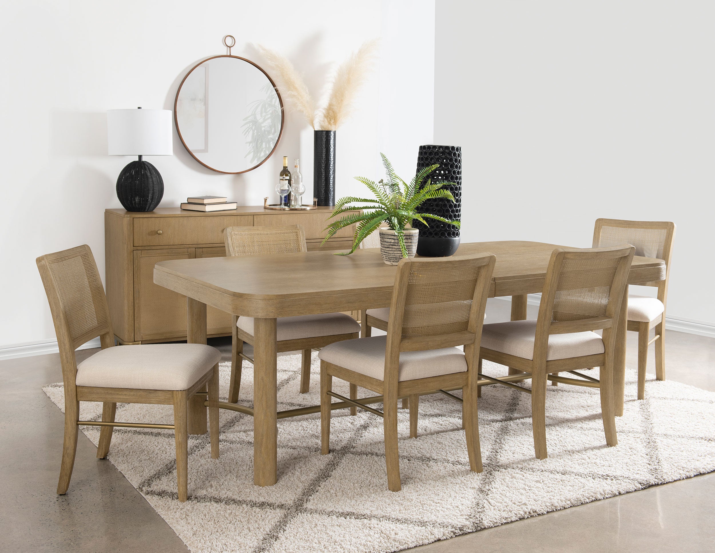 Dar Furniture - Coaster - Arini 7-piece Extension Leaf Dining Table Set Sand Wash - 108931-S7W