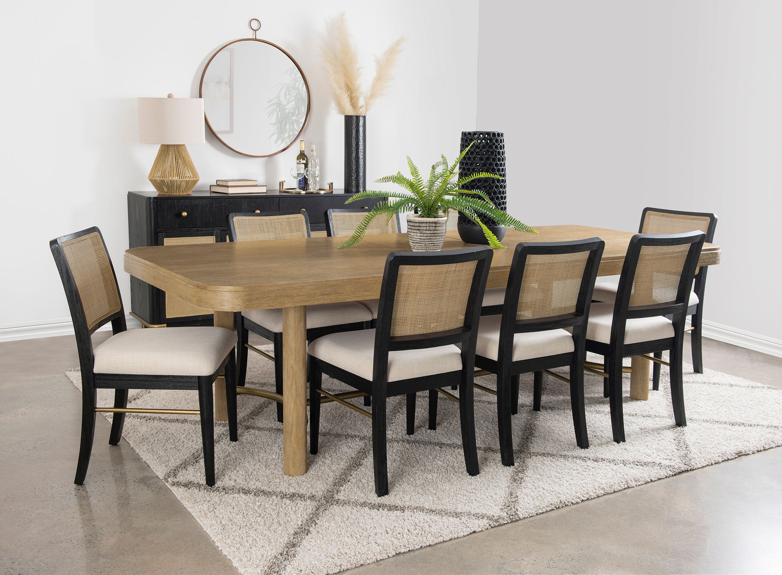 Dar Furniture - Coaster - Arini 9-piece Extension Leaf Dining Table Set Sand Wash and Black - 108931-S9B