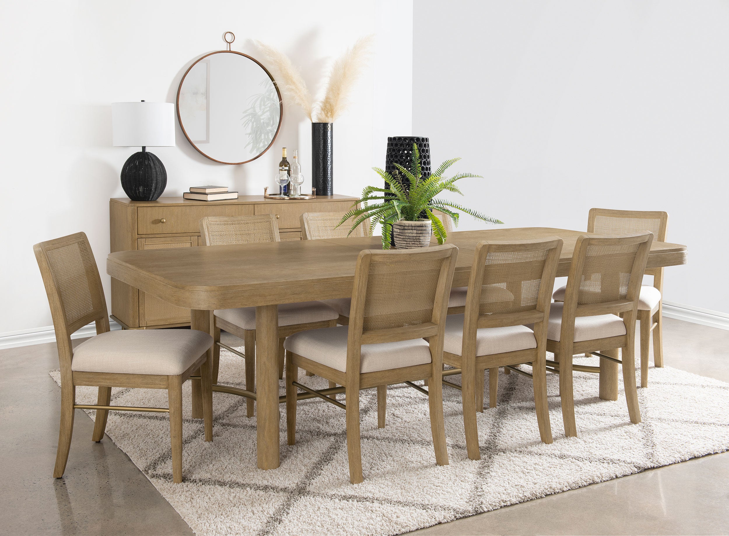 Dar Furniture - Coaster - Arini 9-piece Extension Leaf Dining Table Set Sand Wash - 108931-S9W