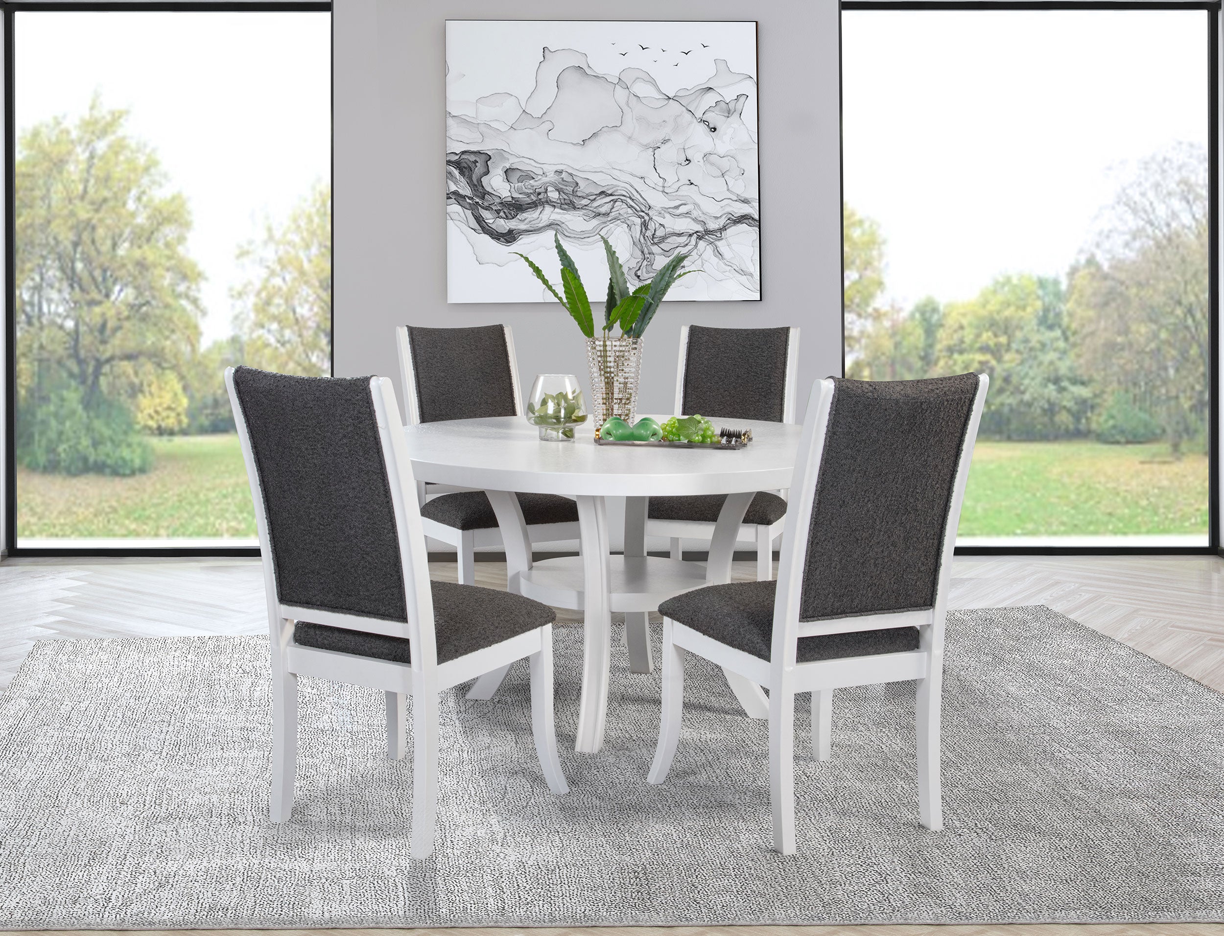 Dar Furniture - Coaster - Judd 5-piece 54-inch Round Wood Dining Table Set Pearl White - 109330-S5