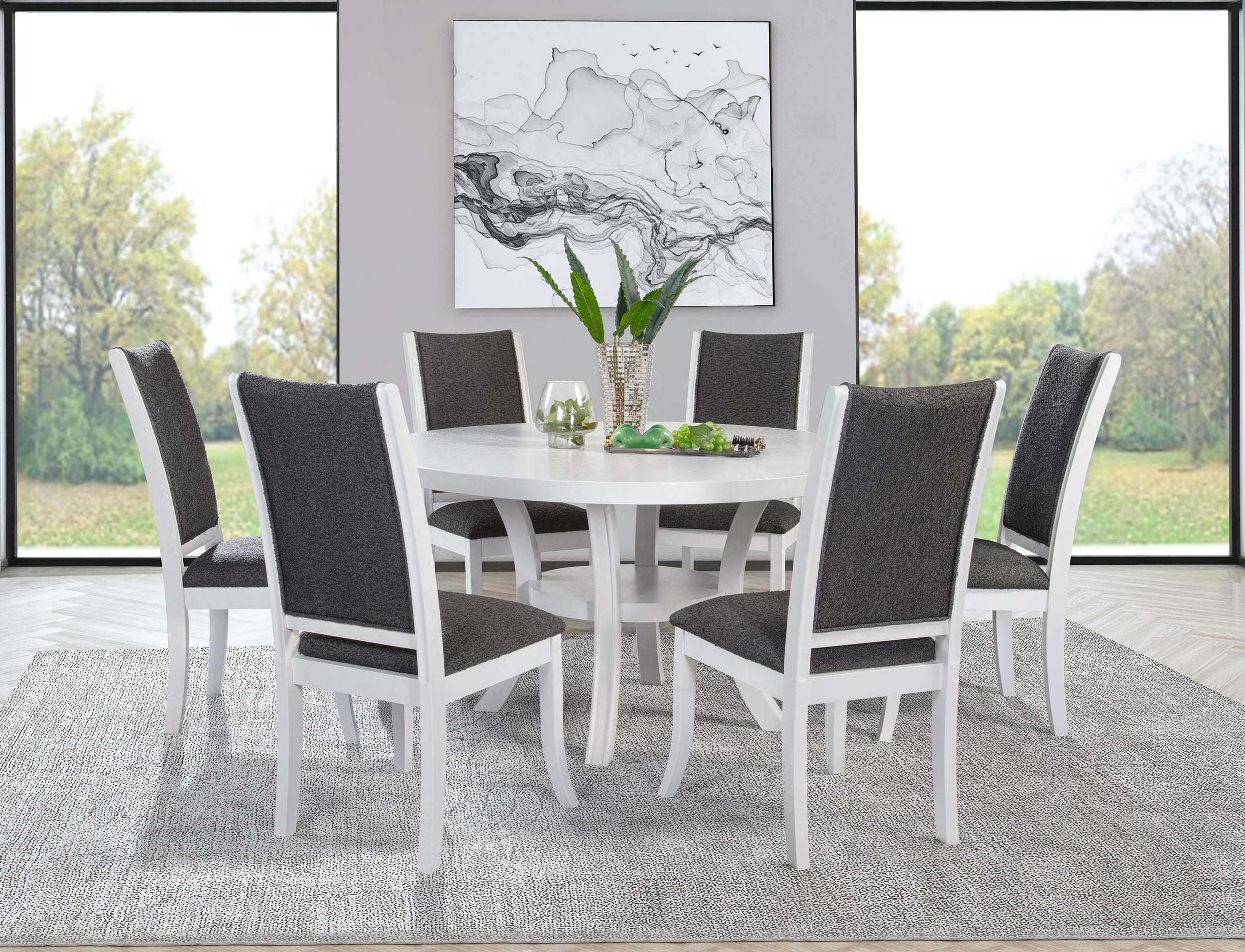 Dar Furniture - Coaster - Judd 7-piece 54-inch Round Wood Dining Table Set Pearl White - 109330-S7