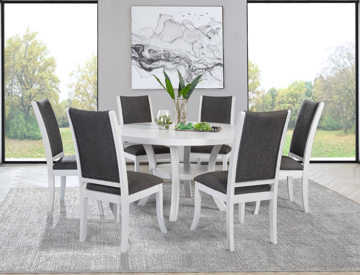 Dar Furniture - Coaster - Judd 7-piece 54-inch Round Wood Dining Table Set Pearl White - 109330-S7