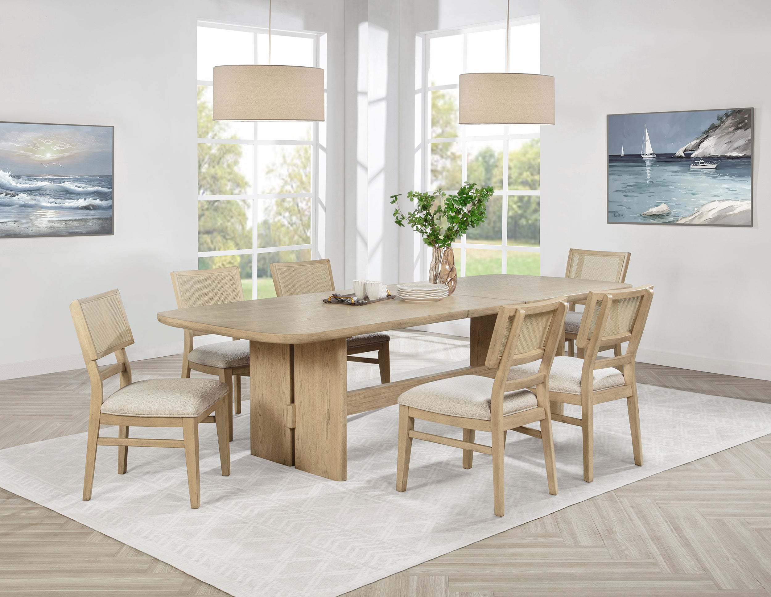 Dar Furniture - Coaster - Kailani 7-piece Rectangular Wood Dining Table Set Beige Oak - 109381-S7