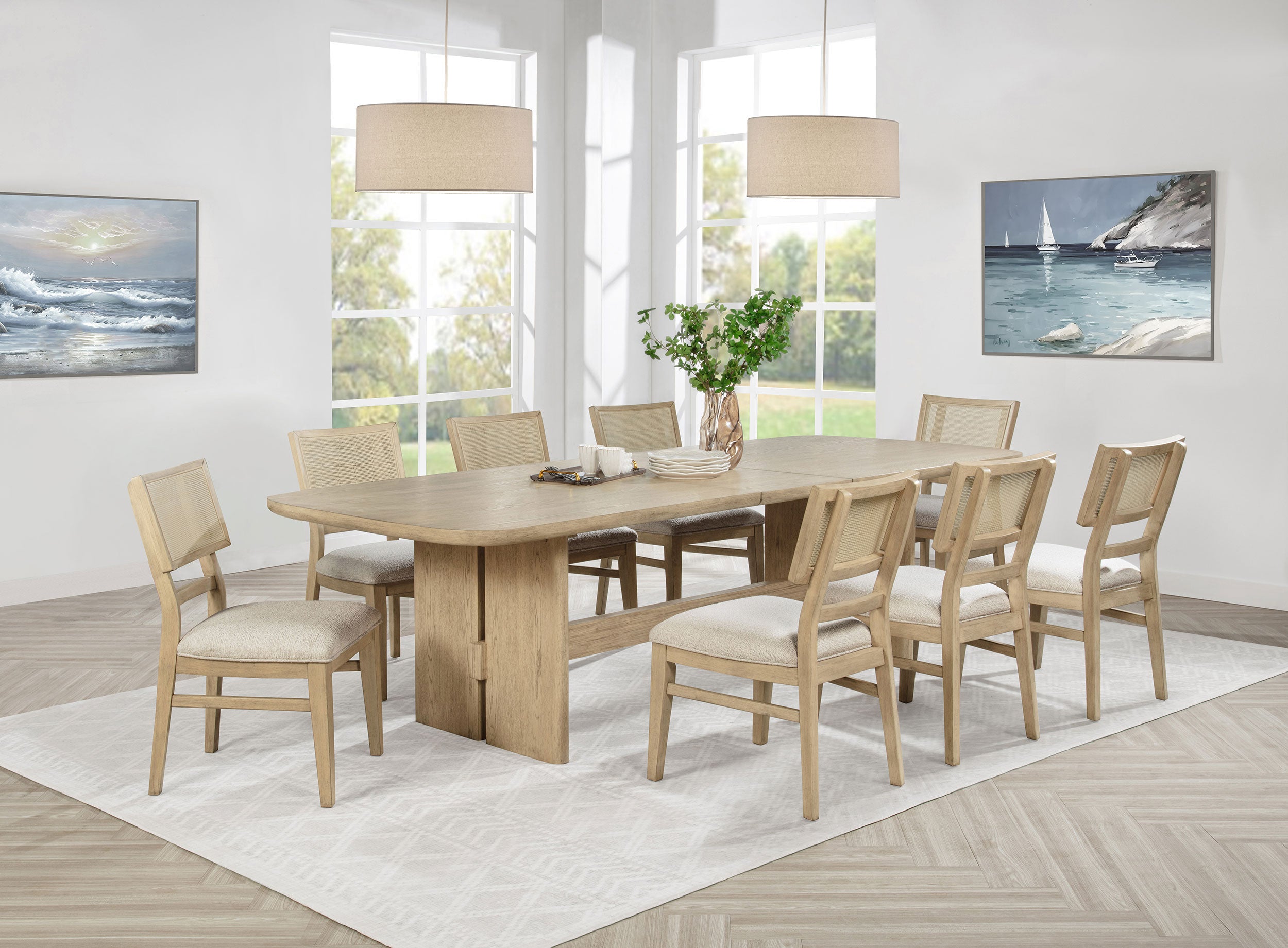 Dar Furniture - Coaster - Kailani 9-piece Rectangular Wood Dining Table Set Beige Oak - 109381-S9