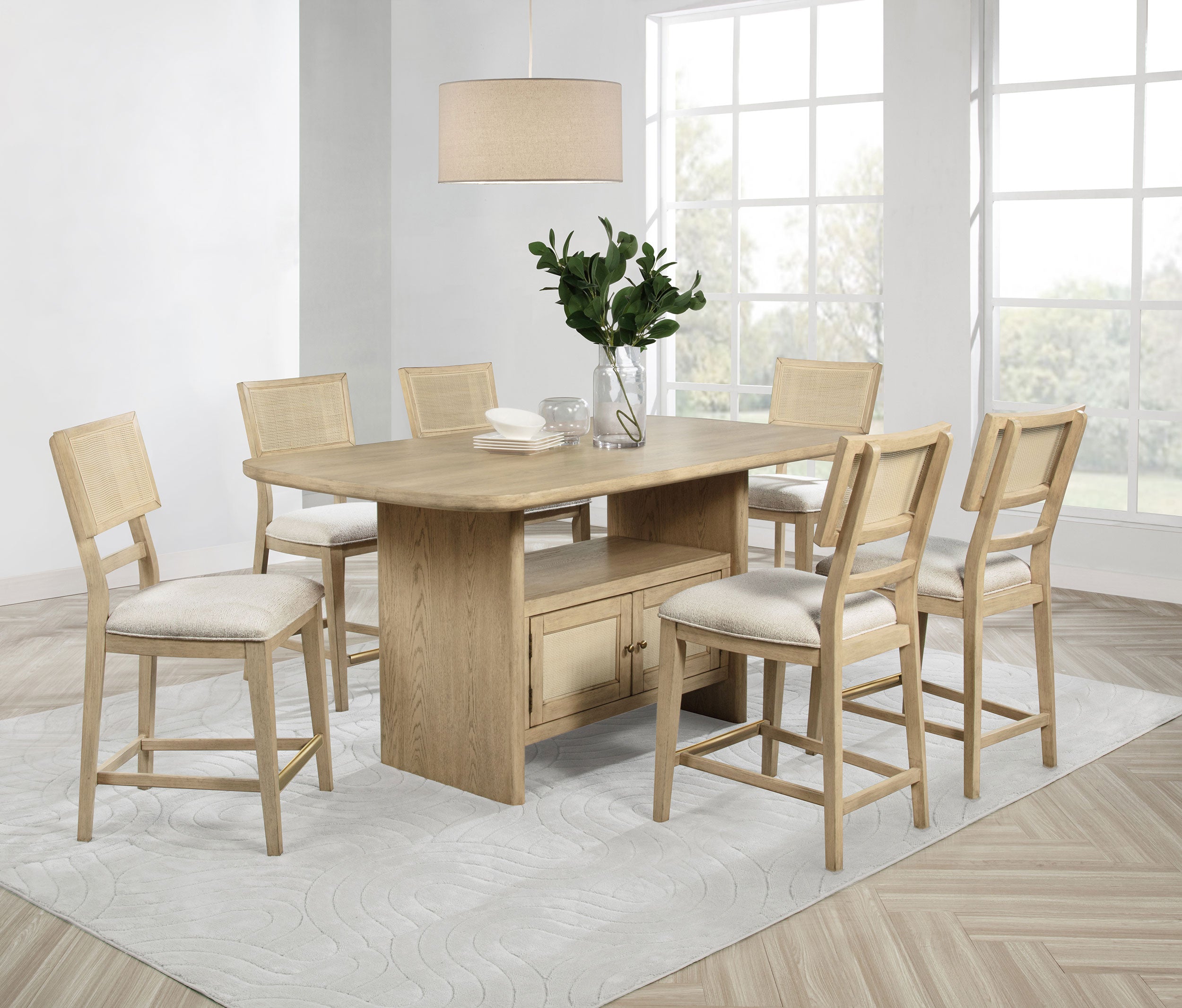 Dar Furniture - Coaster - Kailani 7-piece Wood Counter Height Dining Set Beige Oak - 109388-S7