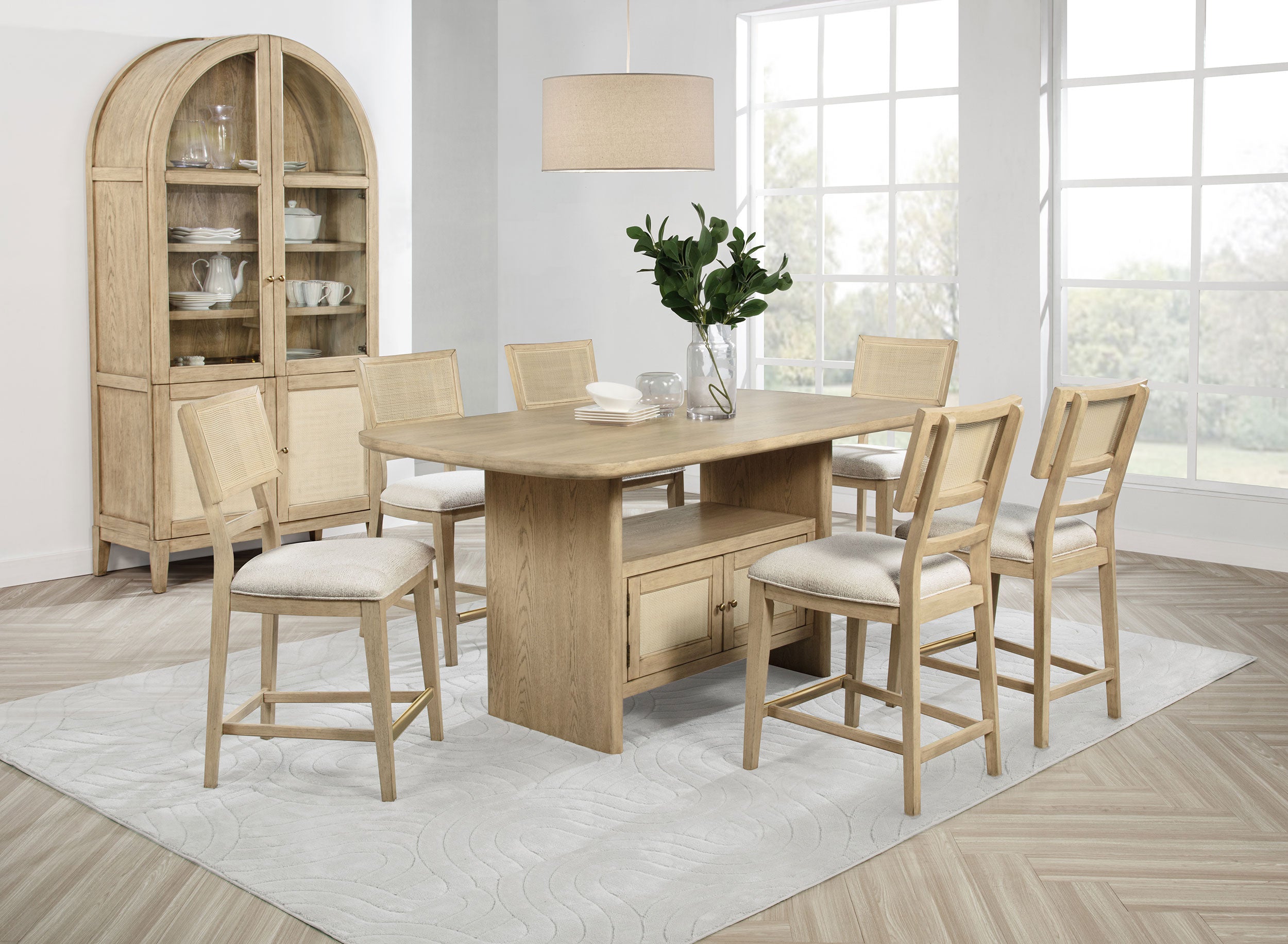 Dar Furniture - Coaster - Kailani 8-piece Counter Dining Set with Cabinet Beige Oak - 109388-S8