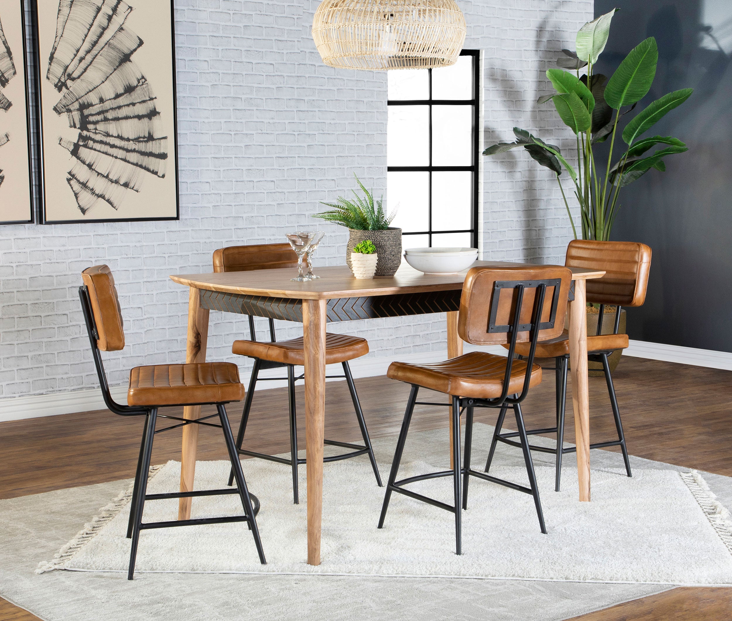 Dar Furniture - Coaster - Partridge 5-piece Counter Dining Set Sheesham and Camel - 110578-S5C