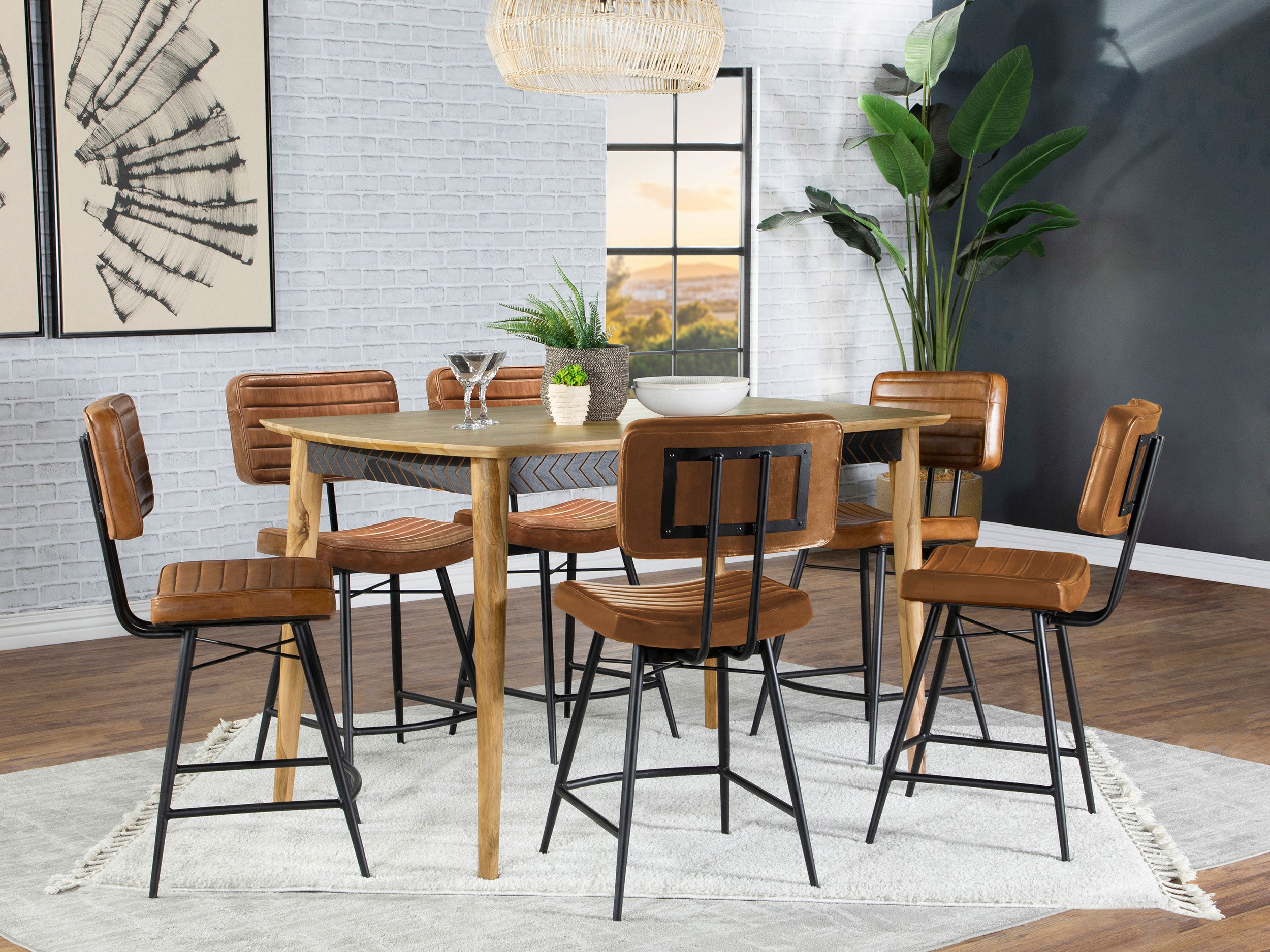 Dar Furniture - Coaster - Partridge 7-piece Counter Dining Set Sheesham and Camel - 110578-S7C