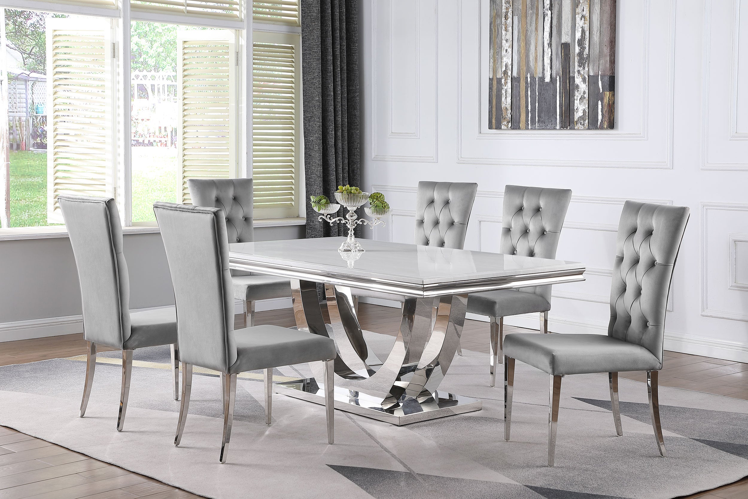 Dar Furniture - Coaster - Kerwin 7-piece Rectangular Dining Table Set Grey and Chrome - 111101-S7G