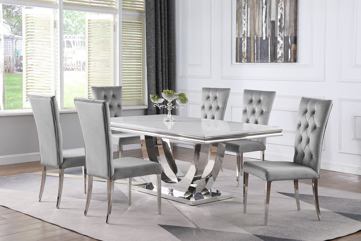 Dar Furniture - Coaster - Kerwin 7-piece Rectangular Dining Table Set Grey and Chrome - 111101-S7G