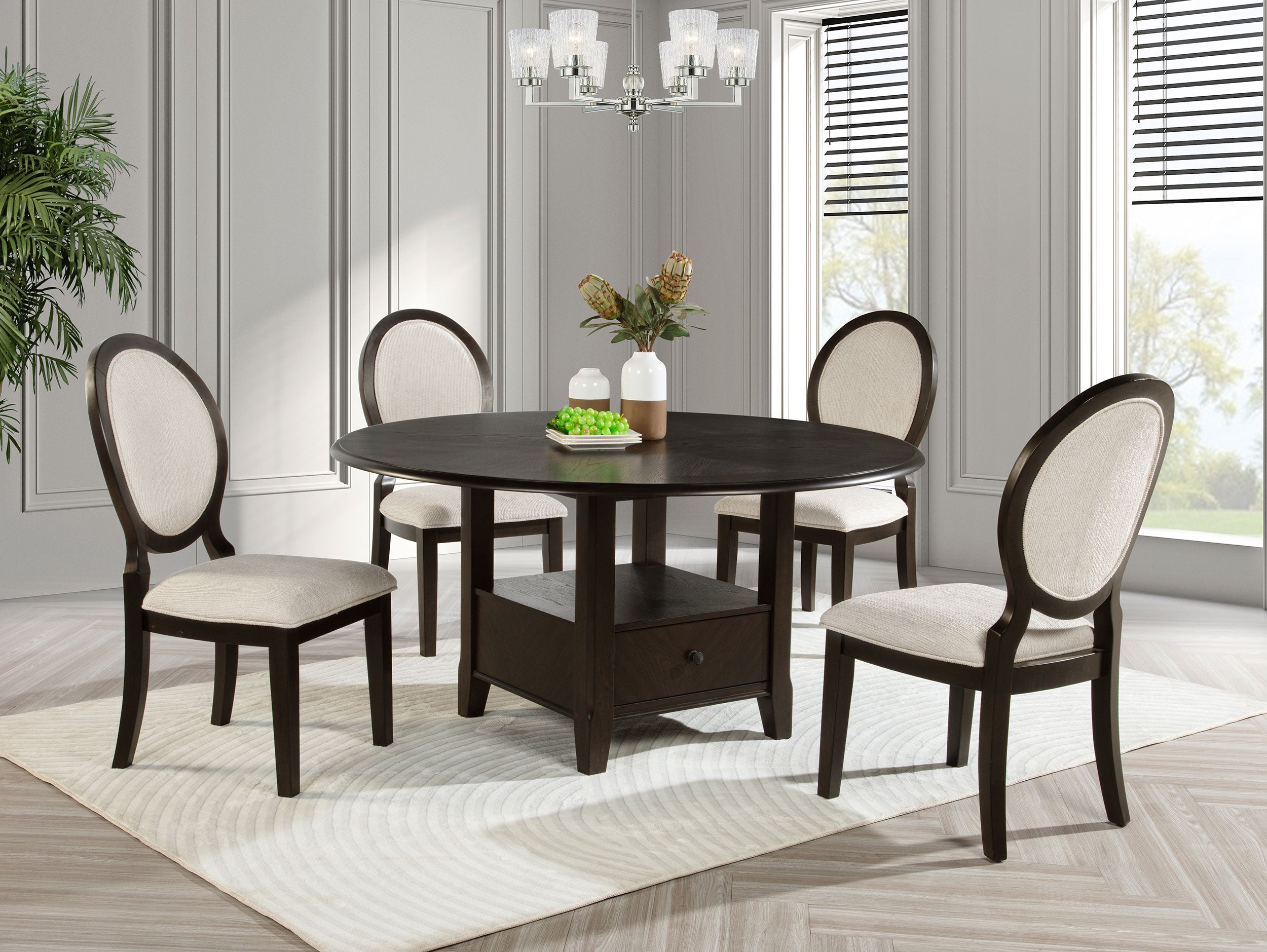 Dar Furniture - Coaster - Twyla 5-piece 60-inch Round Wood Dining Table Set Dark Cocoa - 115100-S5