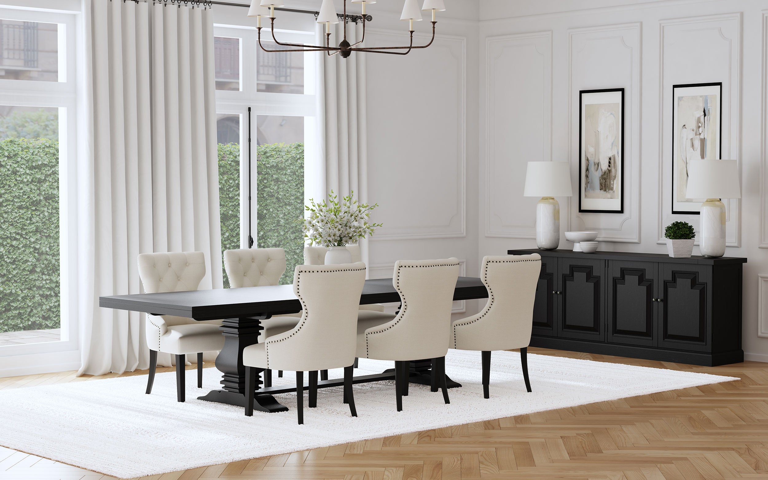 Dar Furniture - Coaster - Florence 7-piece 126-inch Extension Dining Table Set Distressed Black - 115531-S7B