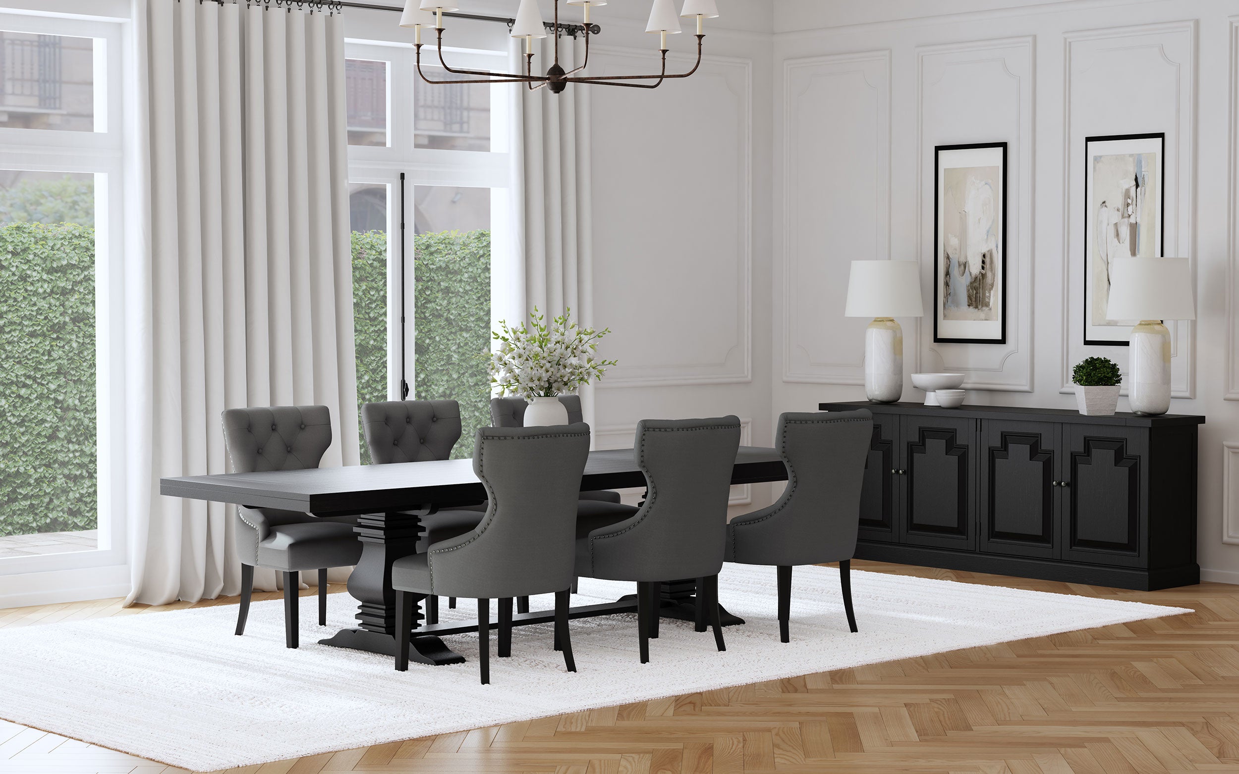 Dar Furniture - Coaster - Florence 7-piece 126-inch Extension Dining Table Set Grey - 115531-S7G