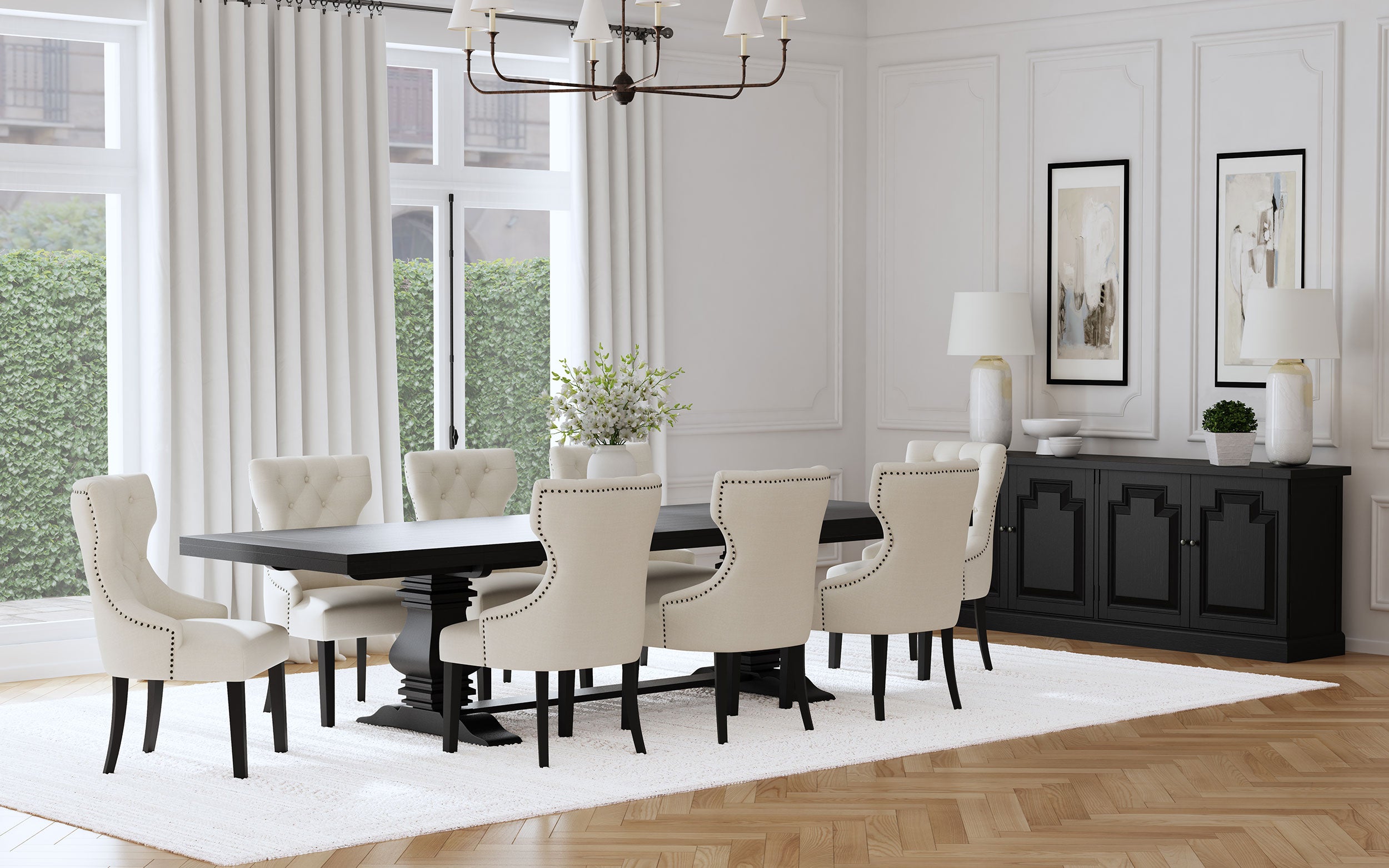 Dar Furniture - Coaster - Florence 9-piece 126-inch Extension Dining Table Set Distressed Black - 115531-S9B