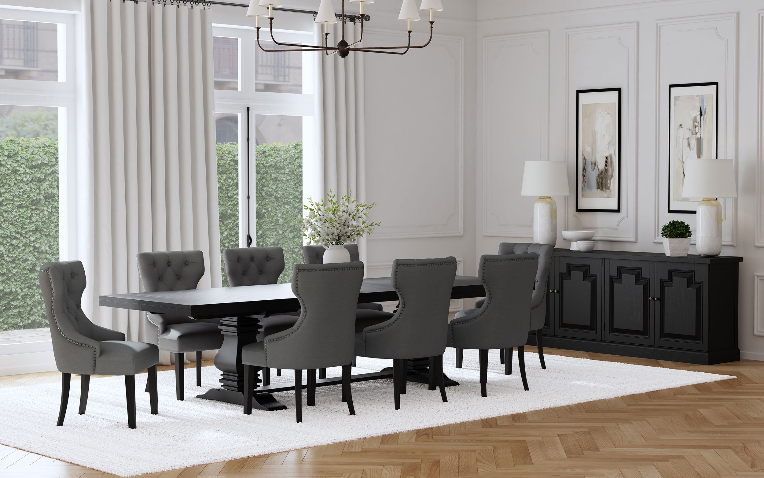Dar Furniture - Coaster - Florence 9-piece 126-inch Extension Dining Table Set Grey - 115531-S9G