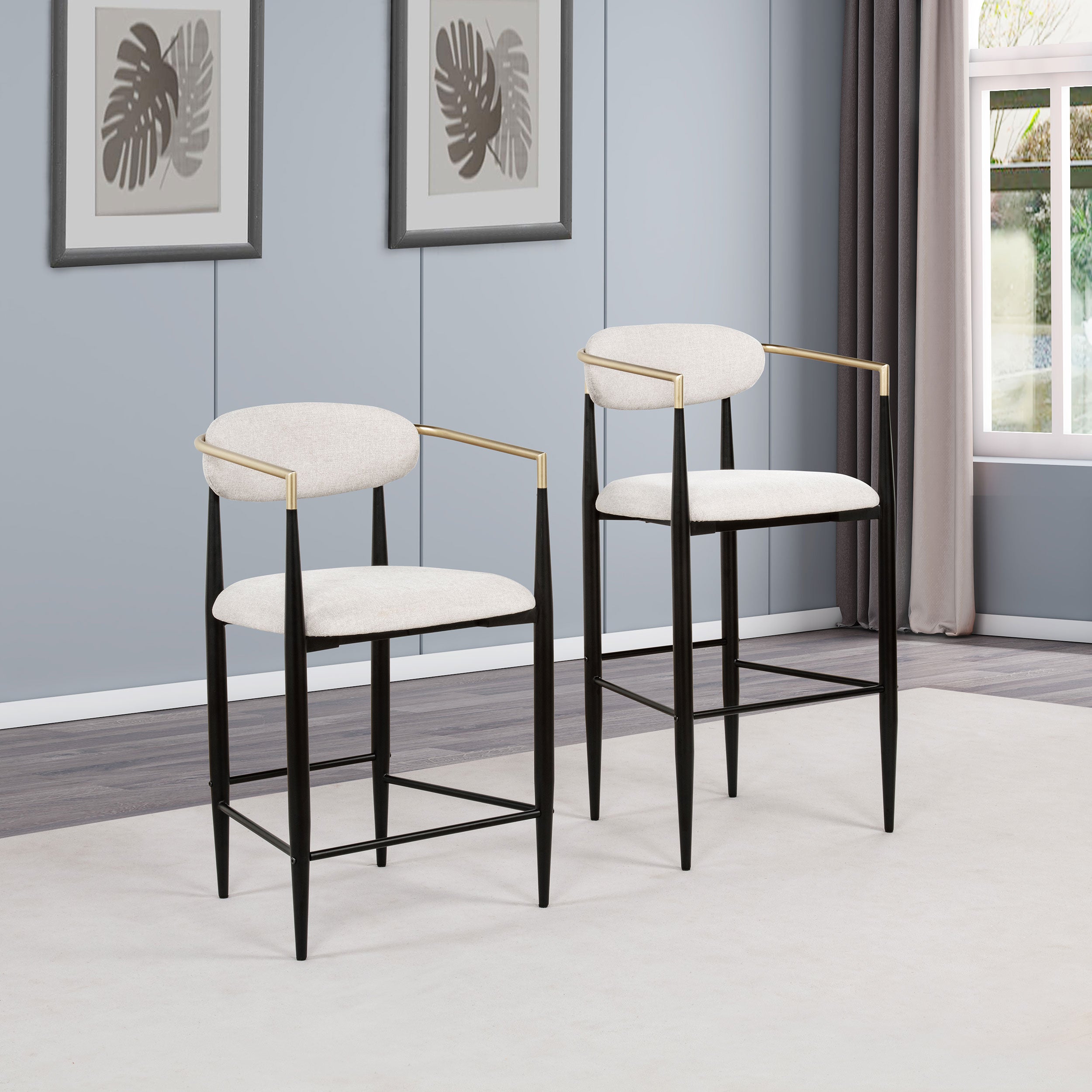 Tina Fabric Upholstered Bar Chair Beige (Set of 2)