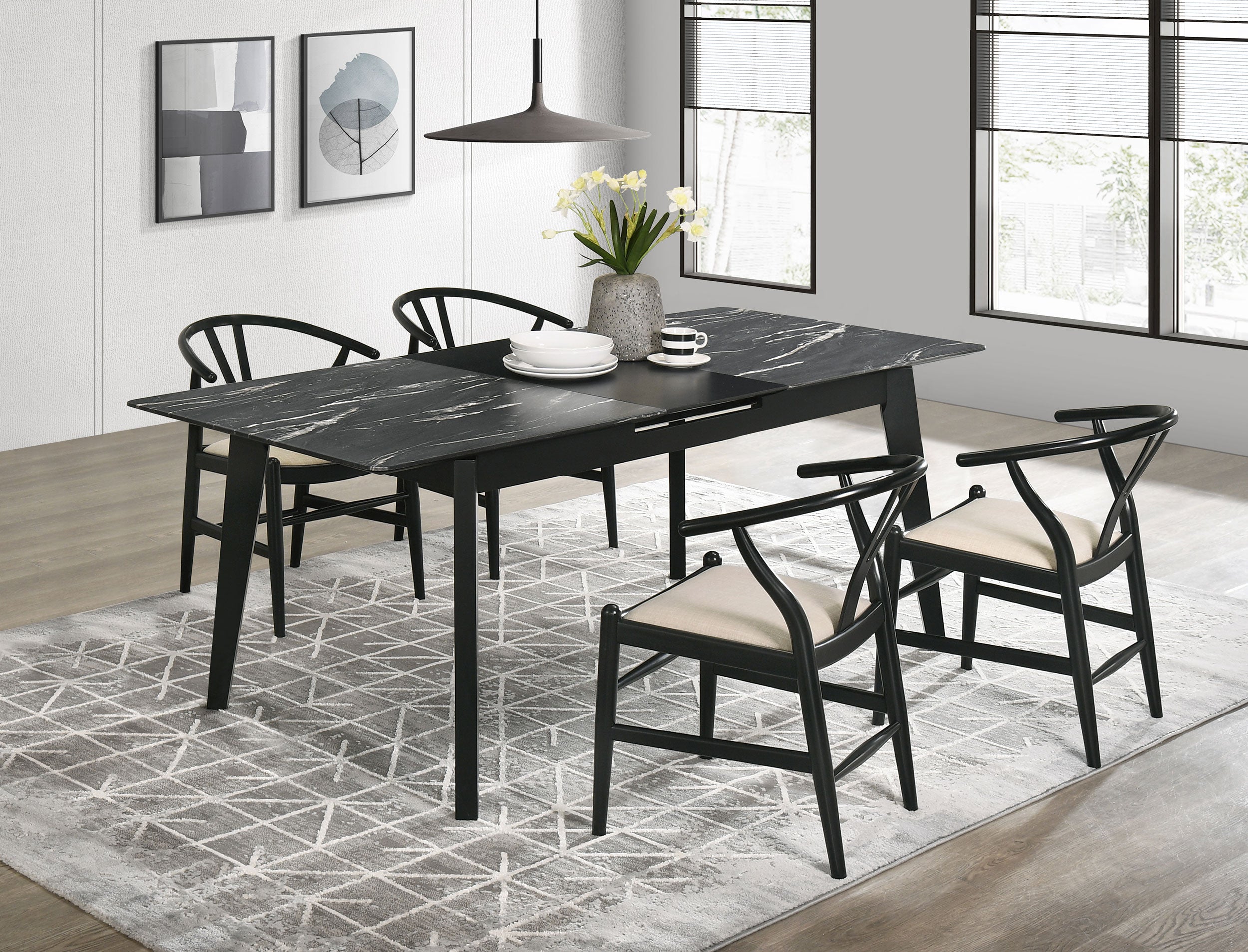 Dar Furniture - Coaster - Crestmont 5-piece Extension Leaf Dining Table Set Black - 121251-S5