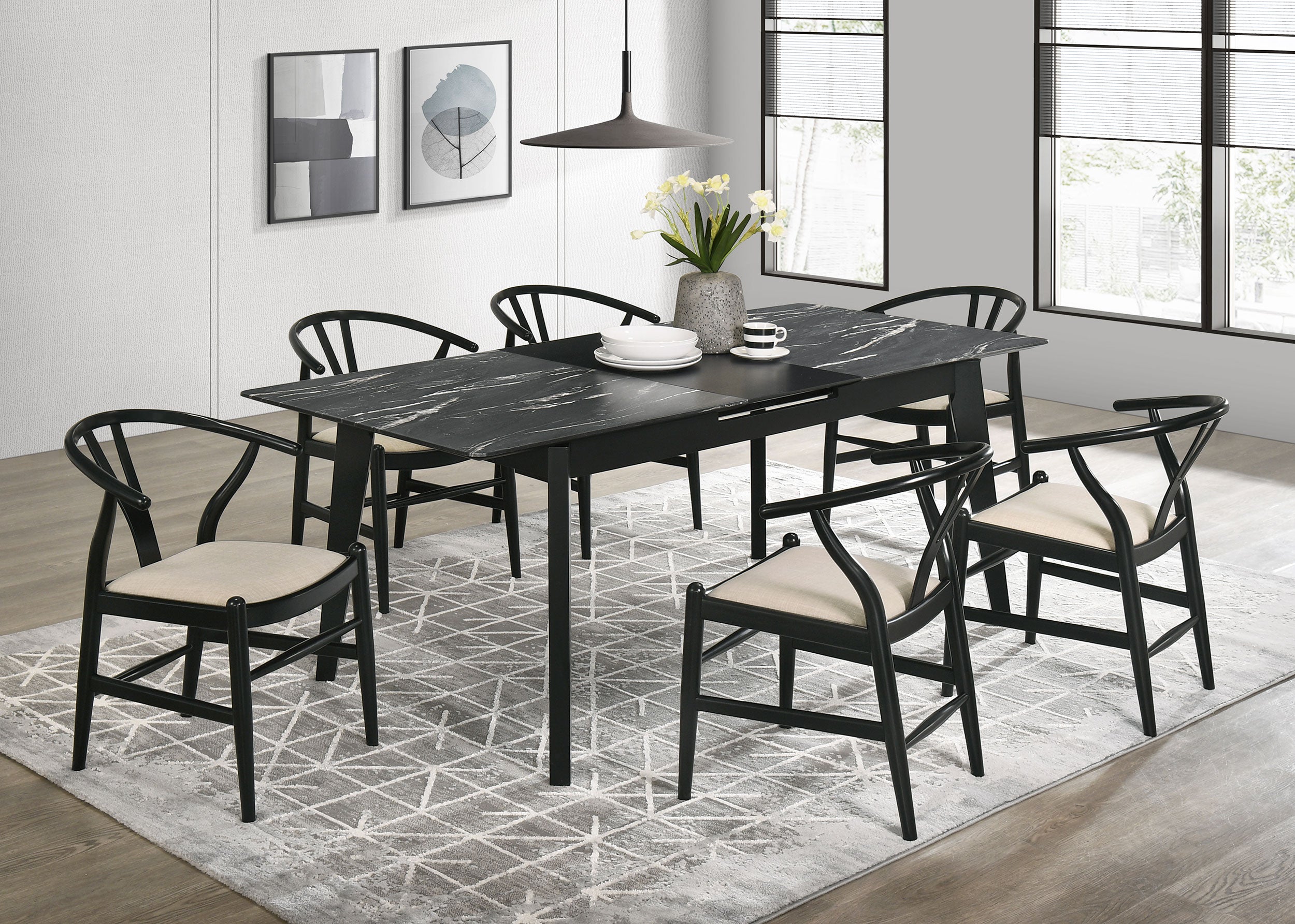 Dar Furniture - Coaster - Crestmont 7-piece Extension Leaf Dining Table Set Black - 121251-S7