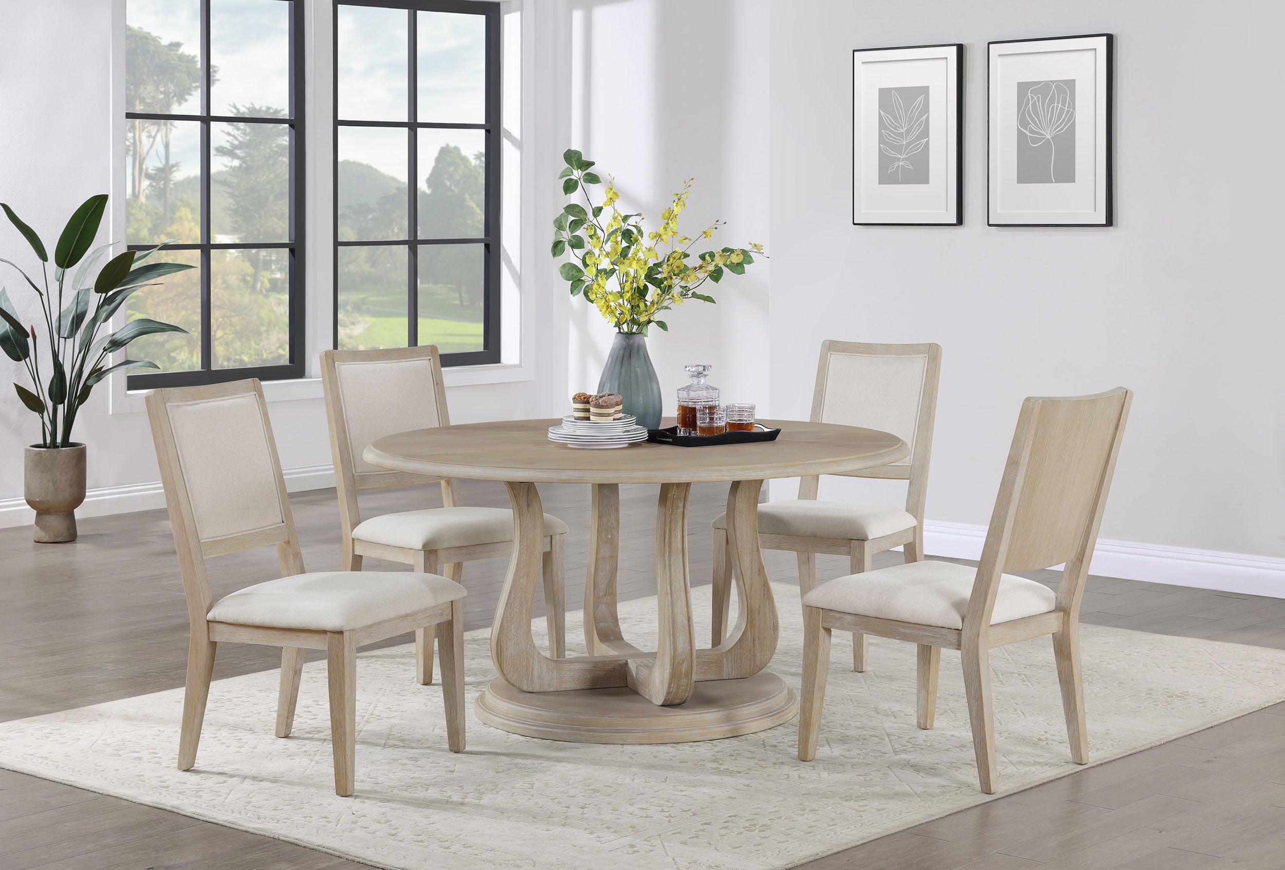 Dar Furniture - Coaster - Trofello 5-piece Round Dining Table Set White Washed - 123120-S5
