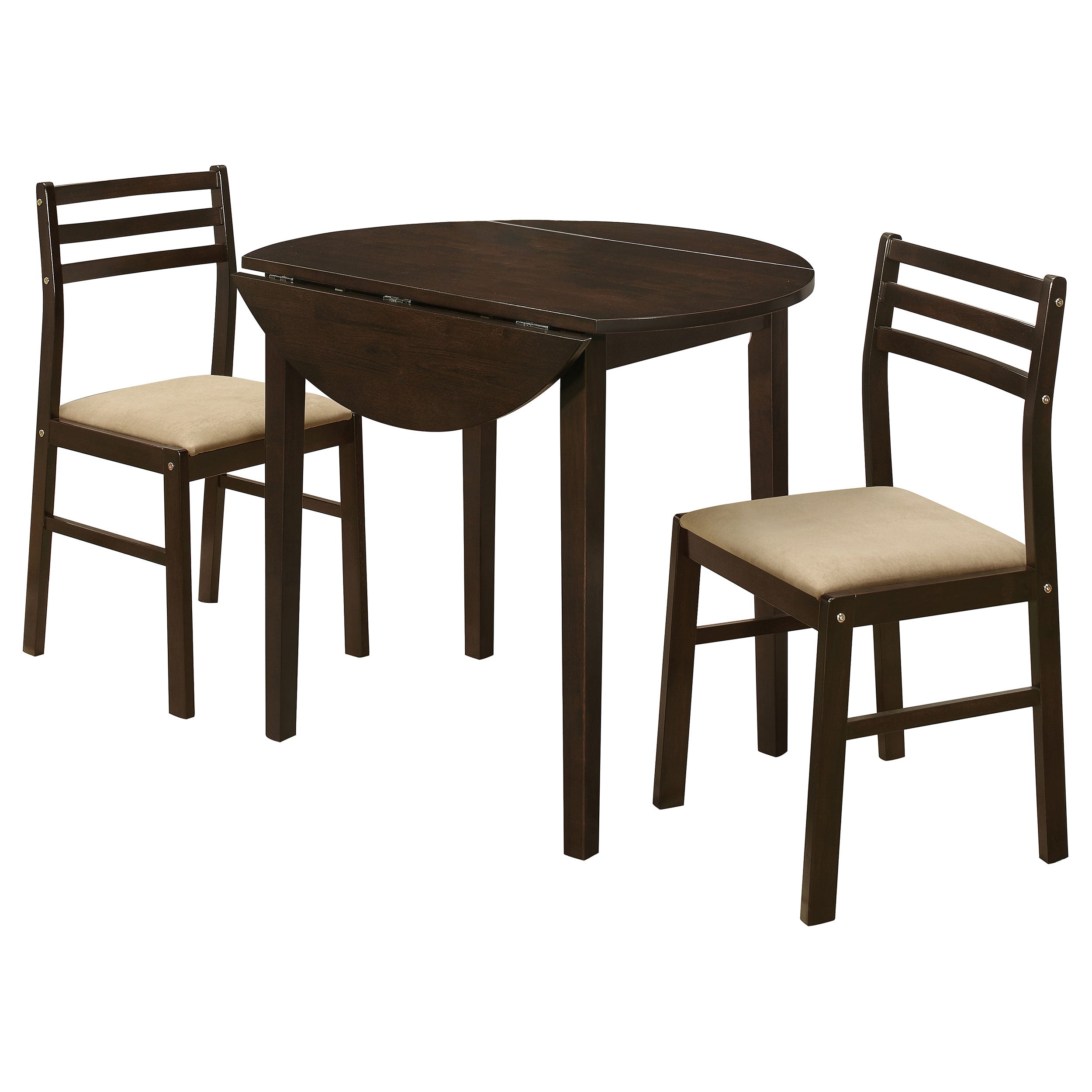 Dar Furniture - Coaster - Bucknell 3-piece Round Drop Leaf Dining Table Set Cappuccino - 130005