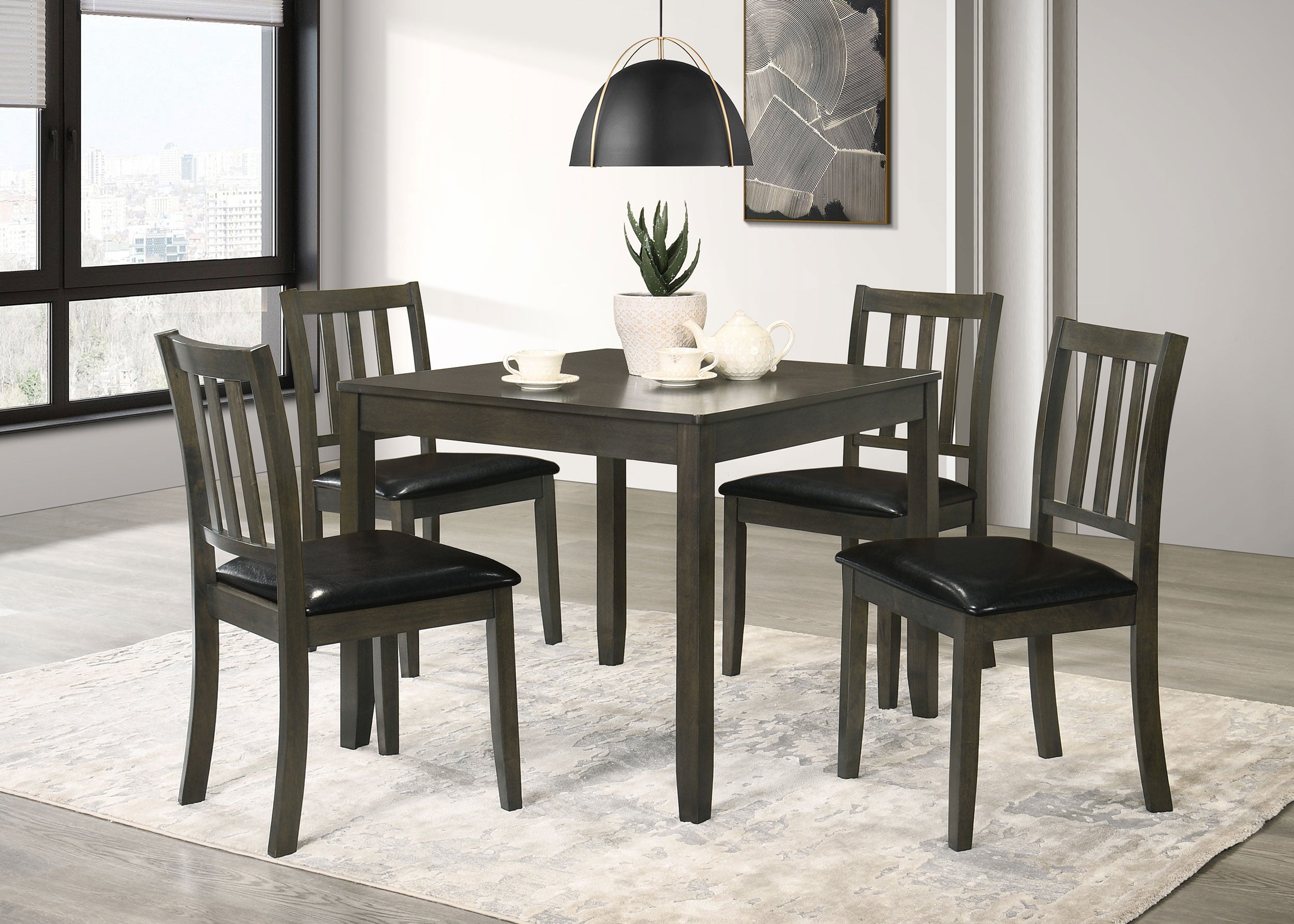 Dar Furniture - Coaster - Parkwood 5-piece Square Dining Table Set Charcoal - 150410