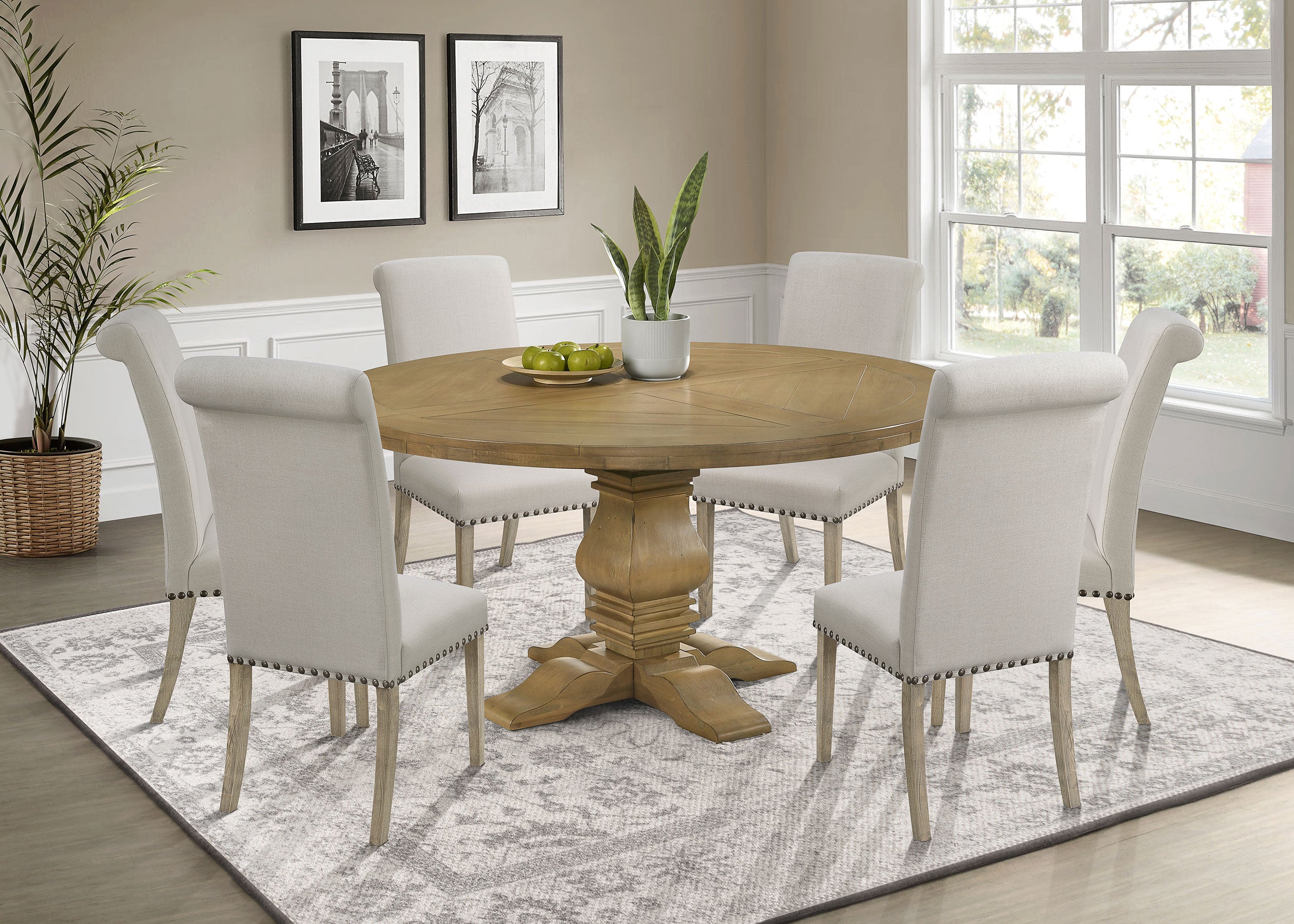 Dar Furniture - Coaster - Florence 7-piece Round Dining Table Set Rustic Honey - 180200-S7B