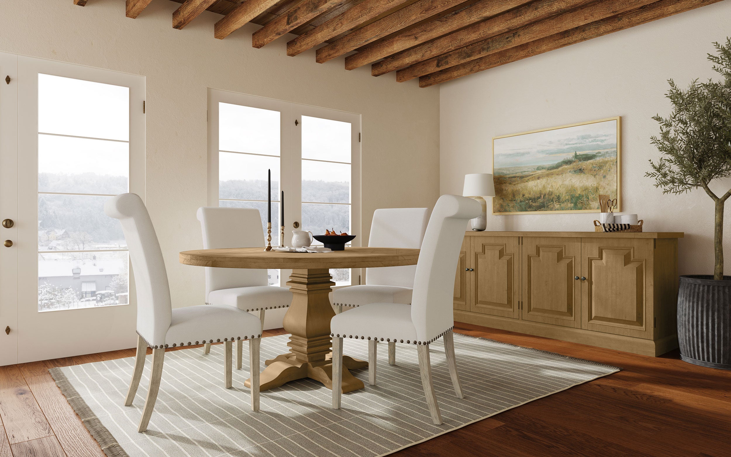 Florence Round 60-inch Wood Dining Table Rustic Honey