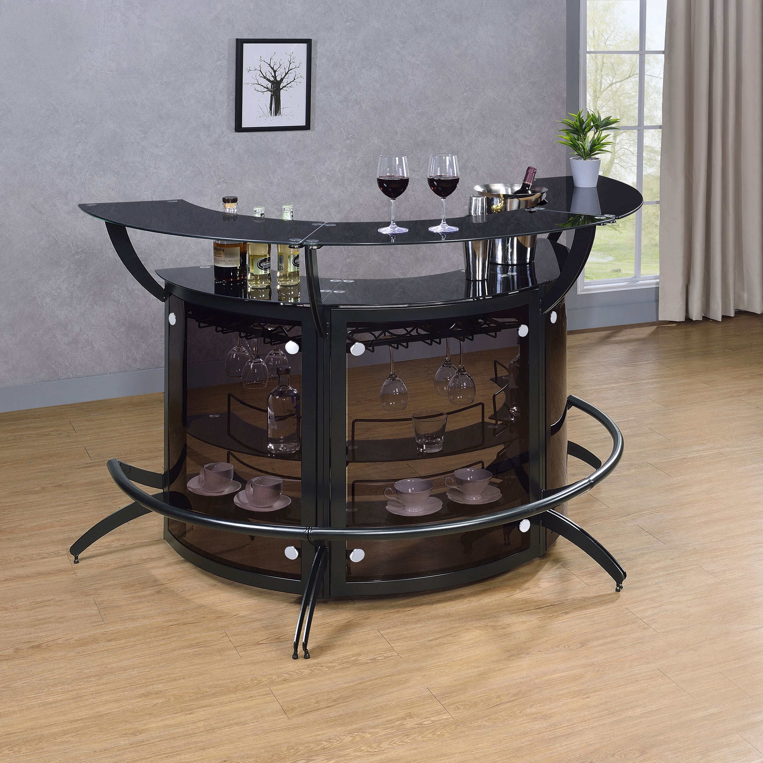 Dar Furniture - Coaster - Dallas 3-piece Curved Freestanding Home Bar Cabinet Black - 182135-S3