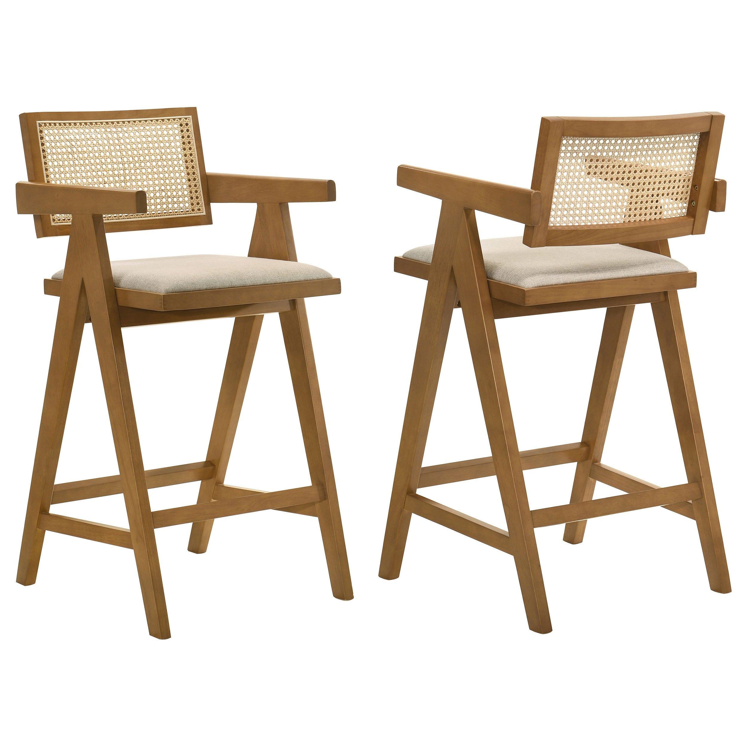 Dar Furniture - Coaster - Kane Woven Rattan Wood Bar Chair Light Walnut (Set of 2) - 182677