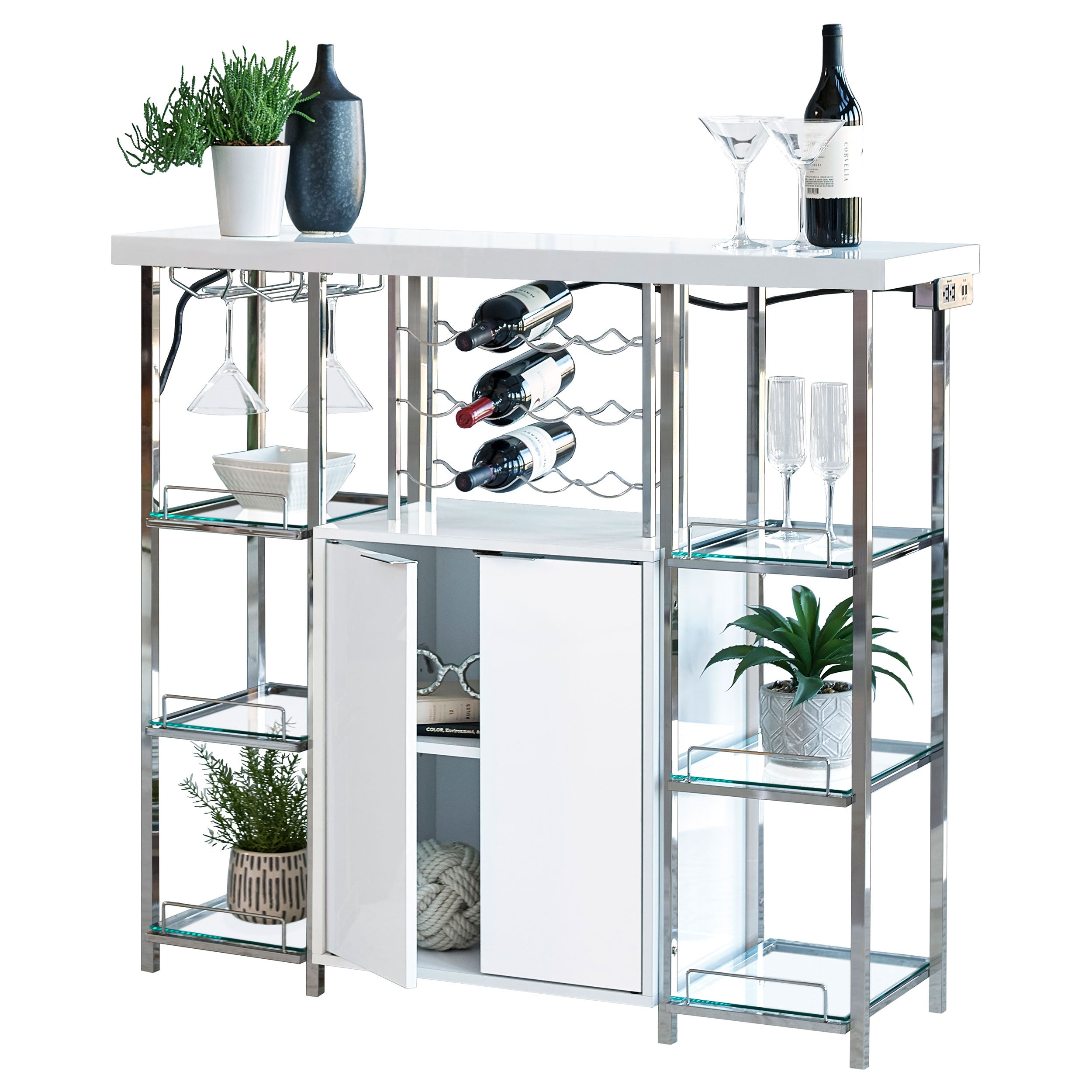 Dar Furniture - Coaster - Gallimore 2-door Bar Cabinet Wine Storage White High Gloss - 182757