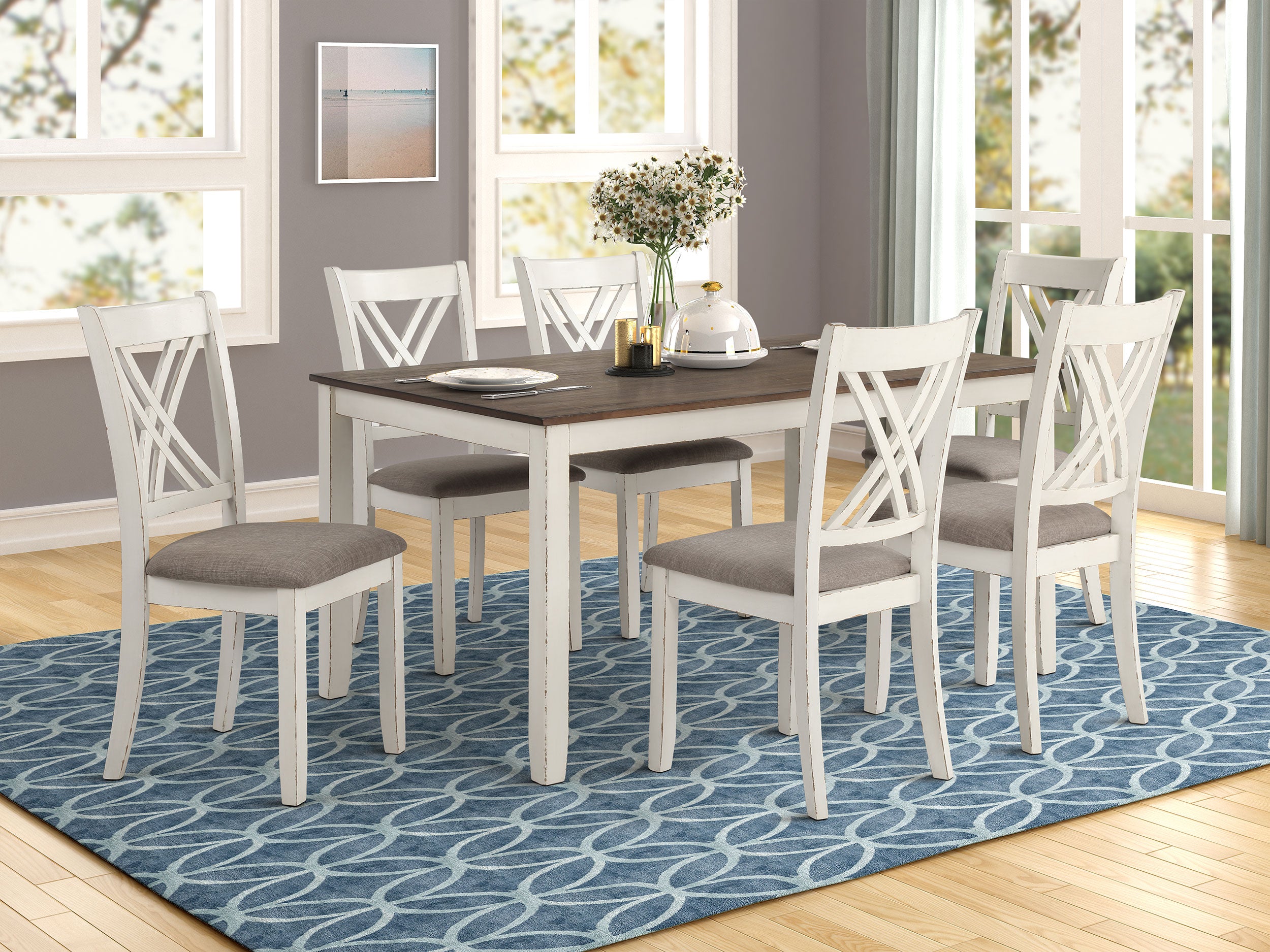 Dar Furniture - Coaster - Fortress 7-piece Rectangular Dining Set Vintage Vanilla - 190721