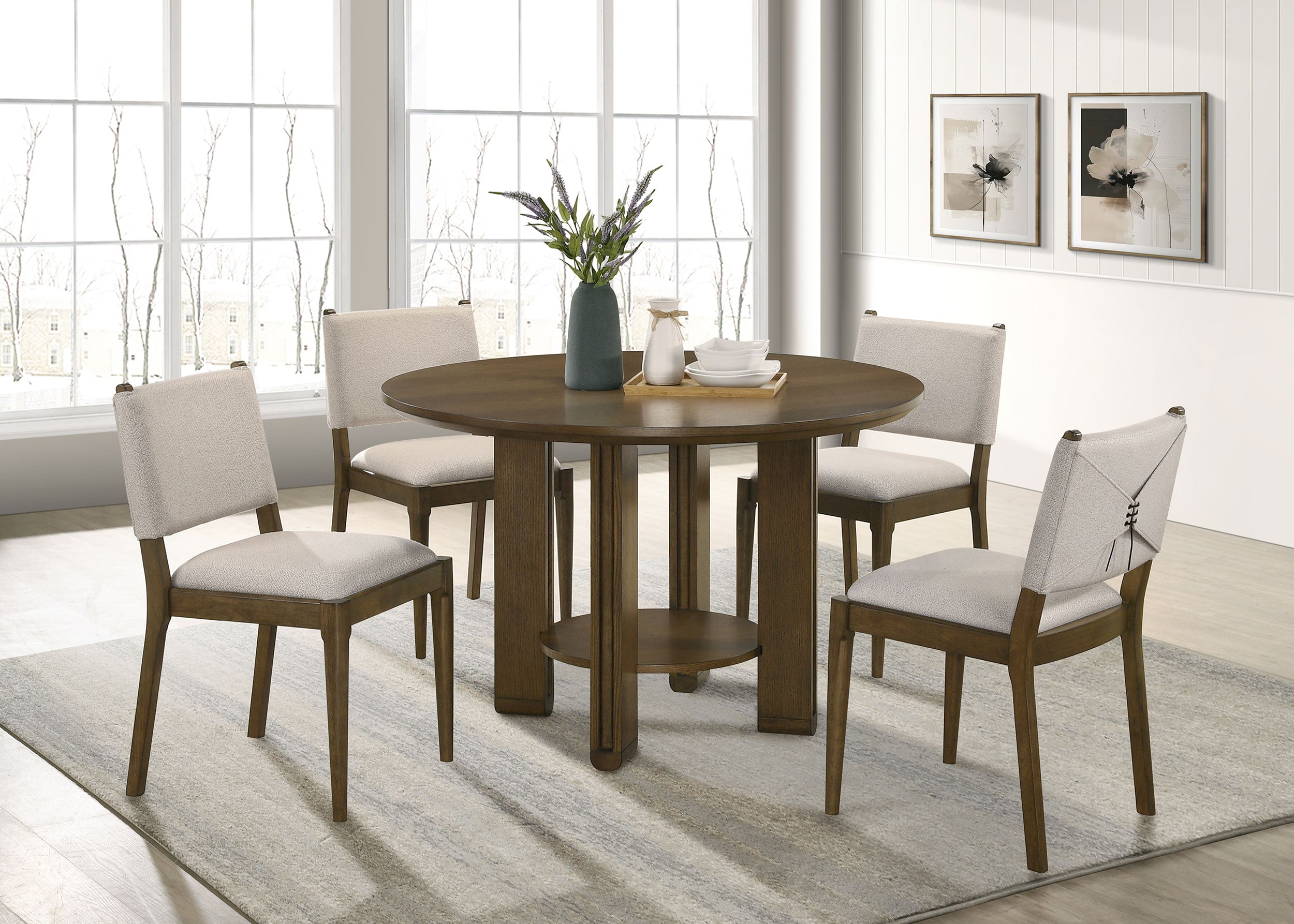 Dar Furniture - Coaster - Ottowa 5-piece Round Wood Dining Room Table Set Brown - 193660-S5