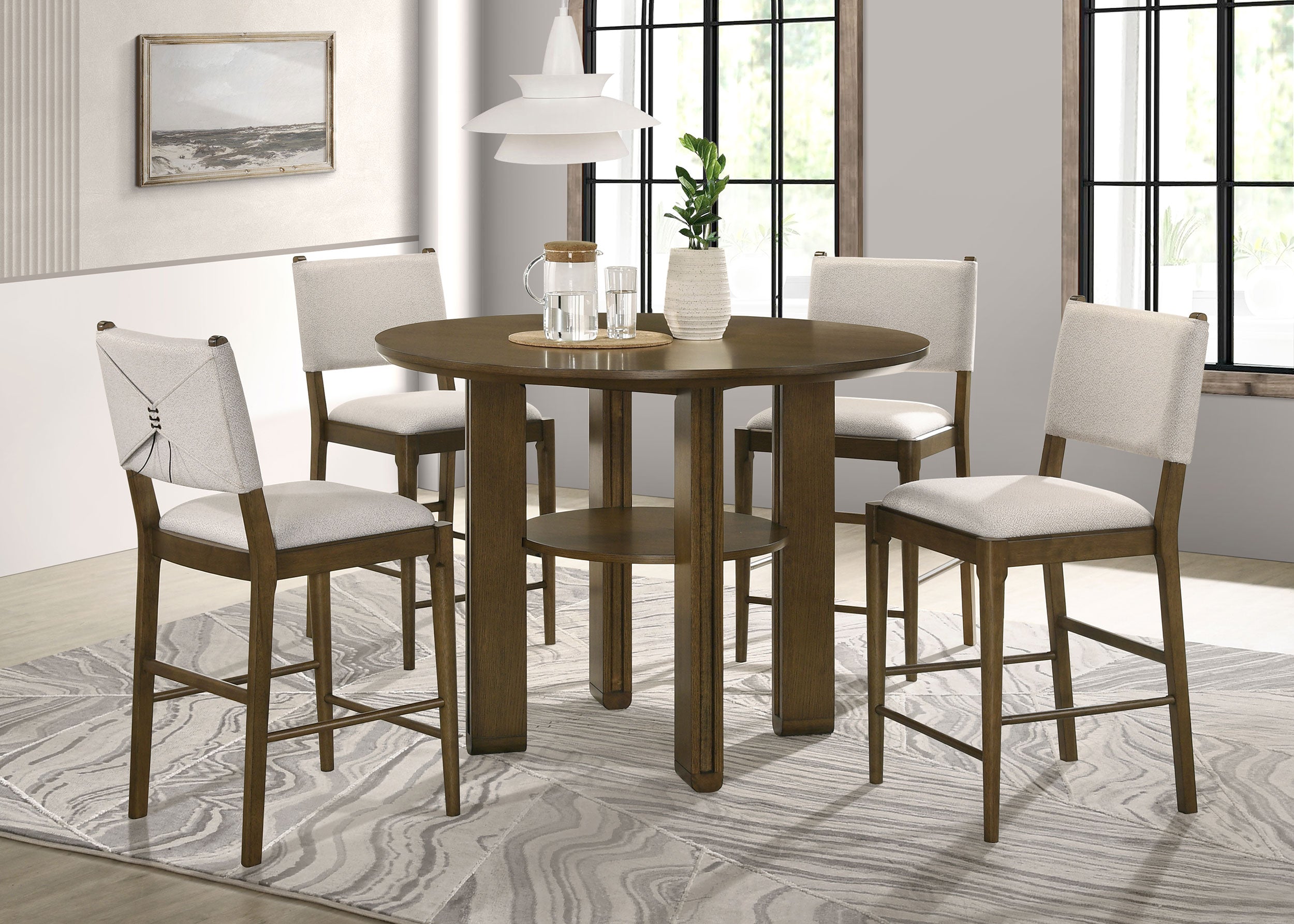 Dar Furniture - Coaster - Ottowa 5-piece Round Counter Height Dining Room Set Brown - 193668-S5