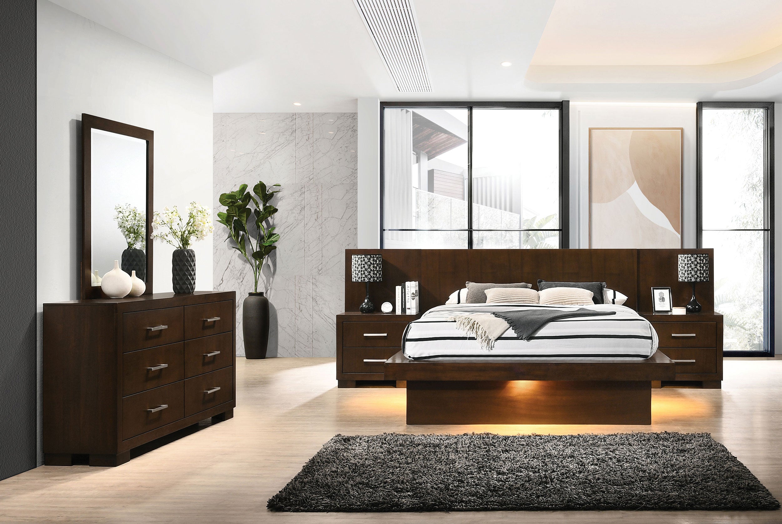 Dar Furniture - Coaster - Jessica 5-piece Eastern King LED Bedroom Set Cappuccino - 200711KE-S5P