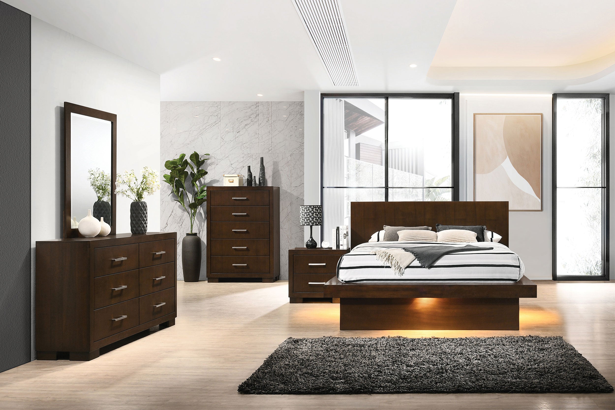 Dar Furniture - Coaster - Jessica 5-piece Eastern King LED Bedroom Set Cappuccino - 200711KE-S5