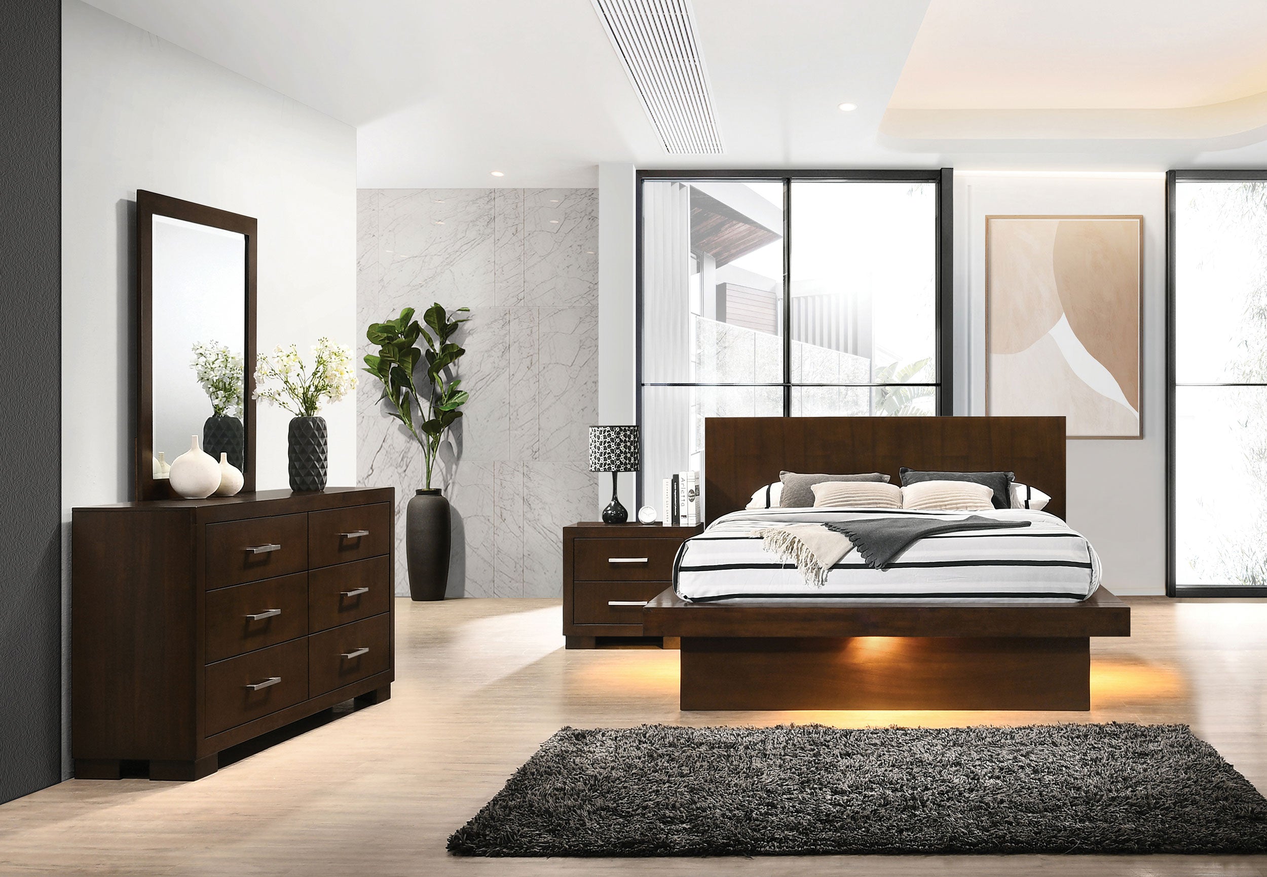 Dar Furniture - Coaster - Jessica 4-piece Queen LED Bedroom Set Cappuccino - 200711Q-S4